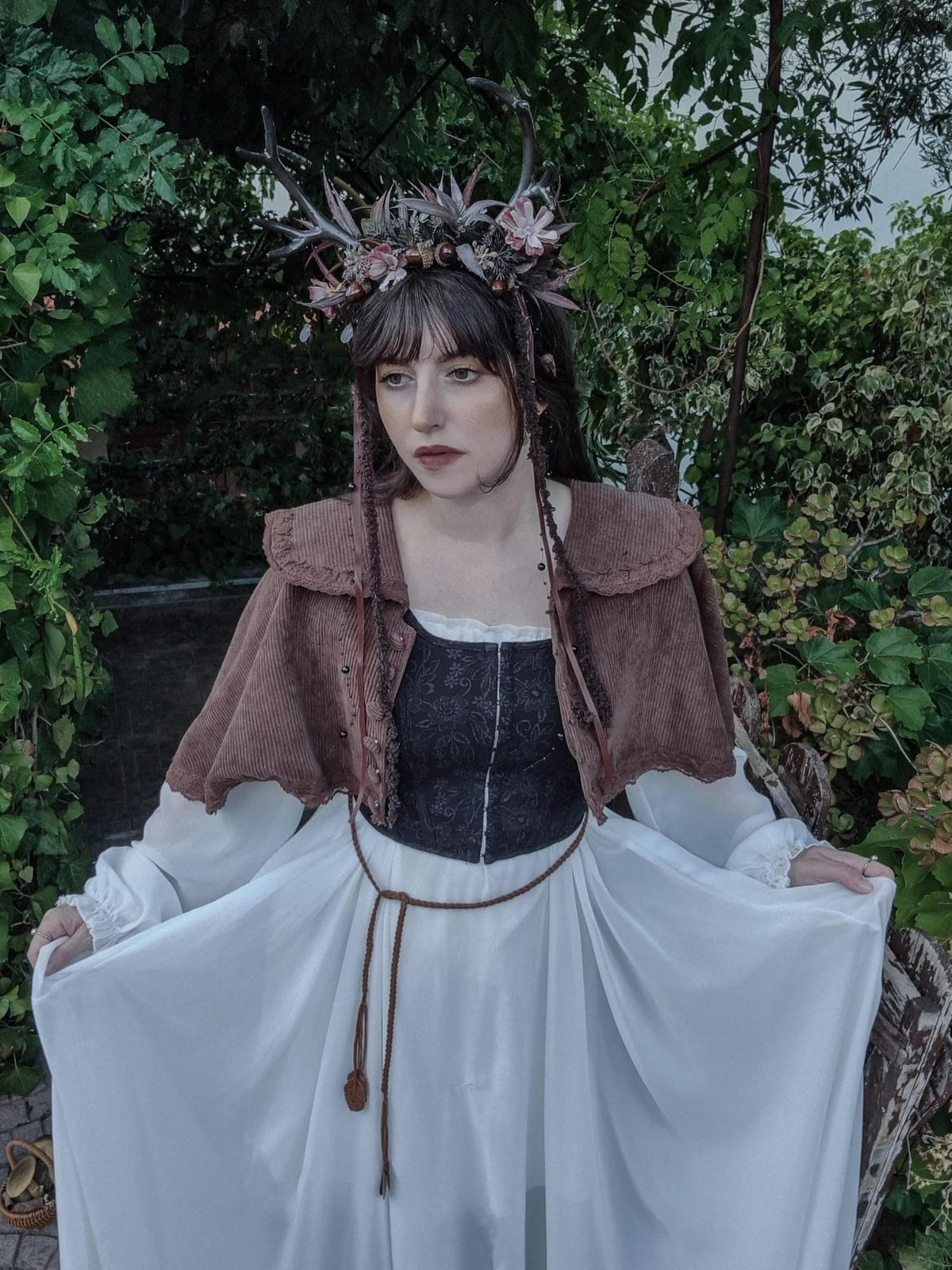 MOSTORY Dark Flower Deer Antlers Headband, Gothic Floral Reindeer Headpiece