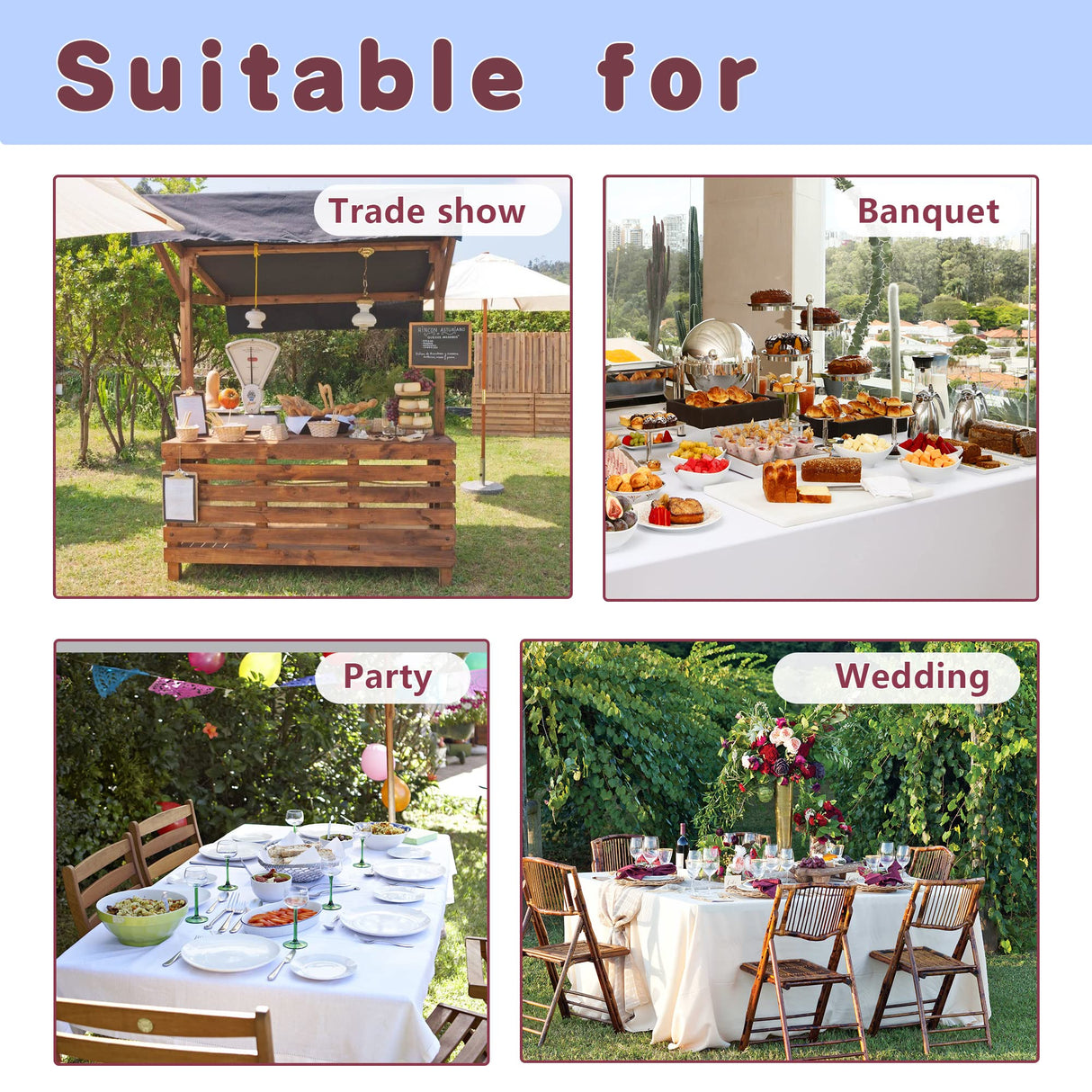 HolidayIdeas Fitted White Tableclothes - 72 x 30 Inch - 2 Pack Rectangle Table Covers for 6 Foot Tables, Polyester Fabric Tablecloths for Christmas, Parties, Wedding, Trade Show