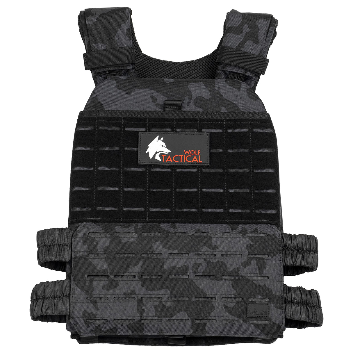 WOLF TACTICAL Adjustable Weighted Vest – WODs, Strength and Endurance Training, Fitness Workouts, Running (Black Camo)