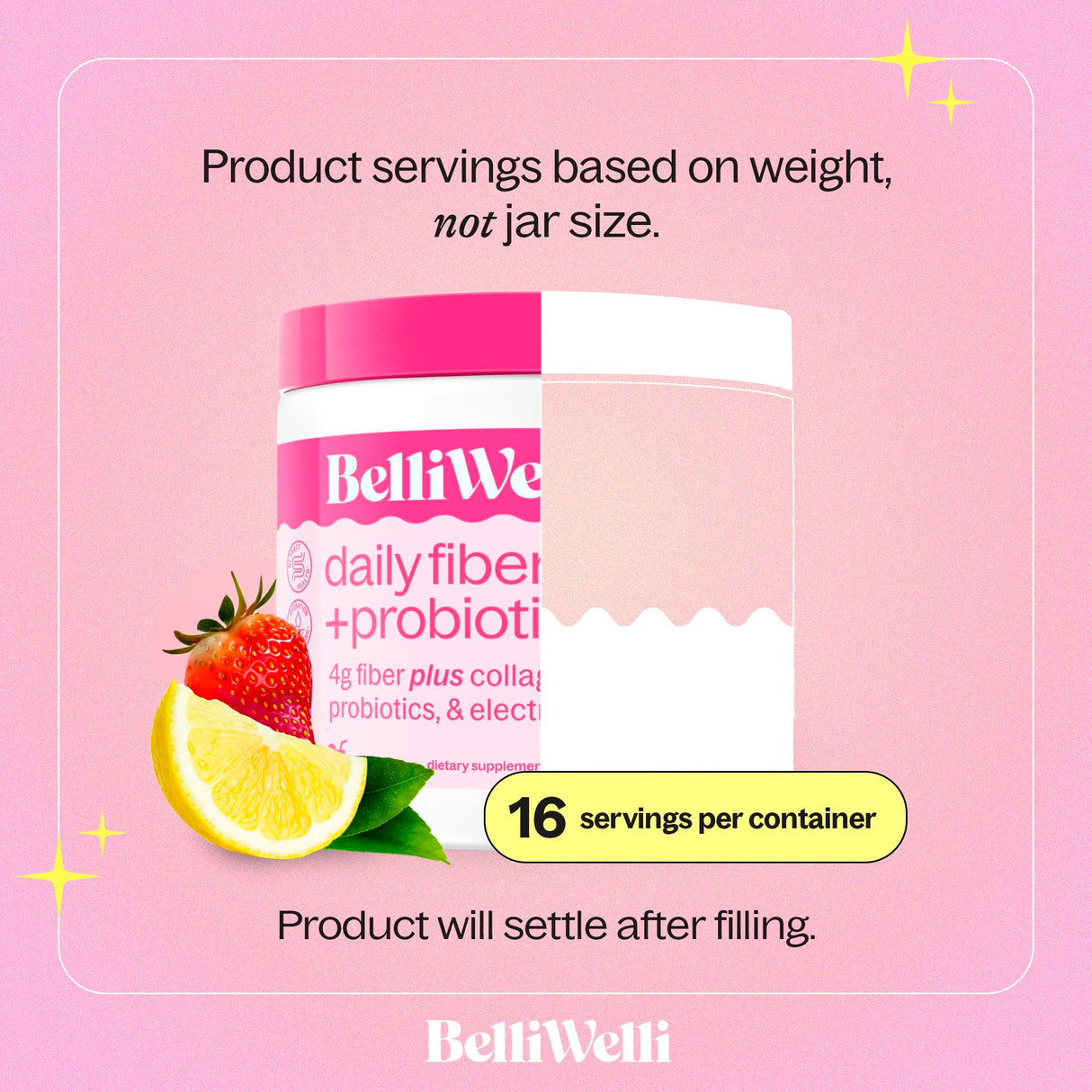 Belli Welli Fiber Supplement for Women&Men, Premium Daily Fiber Powder from Organic Acacia with Added Collagen, Electrolytes&Probiotics, No Bloat, Constipation&Gut Health Support (Strawberry Lemonade)