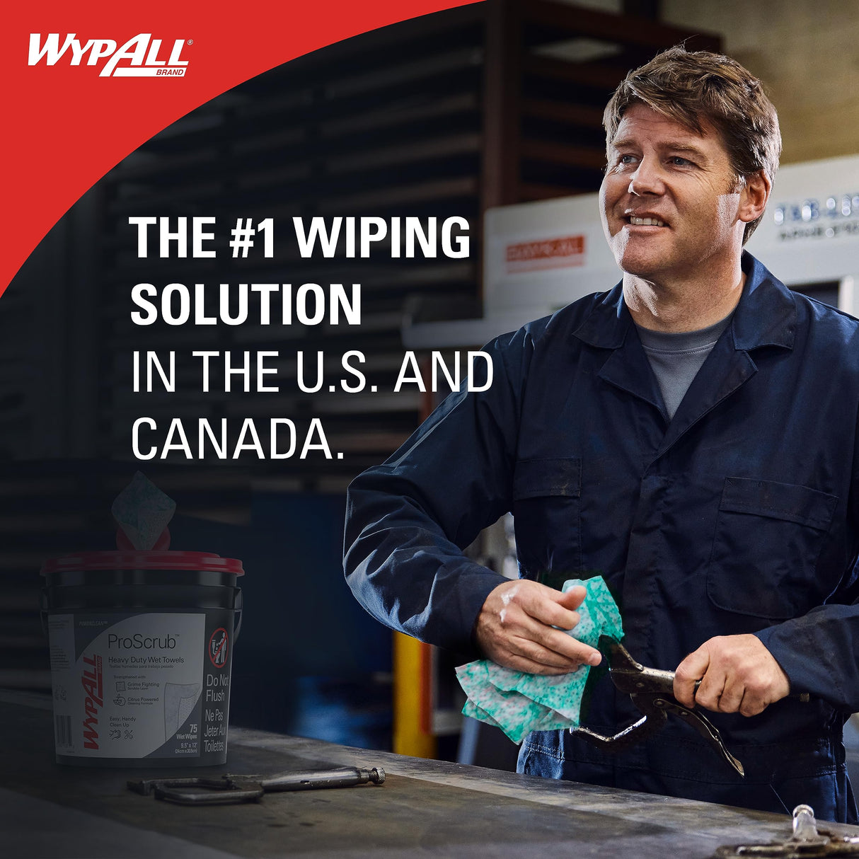 WypAll PowerClean ProScrub Heavy Duty Wet Towels (91367), Dual Action Cleaning, Large 9.5" x 12" Wipes, Refill Only (6 Packs of 75 Sheets, 450 Sheet Total)