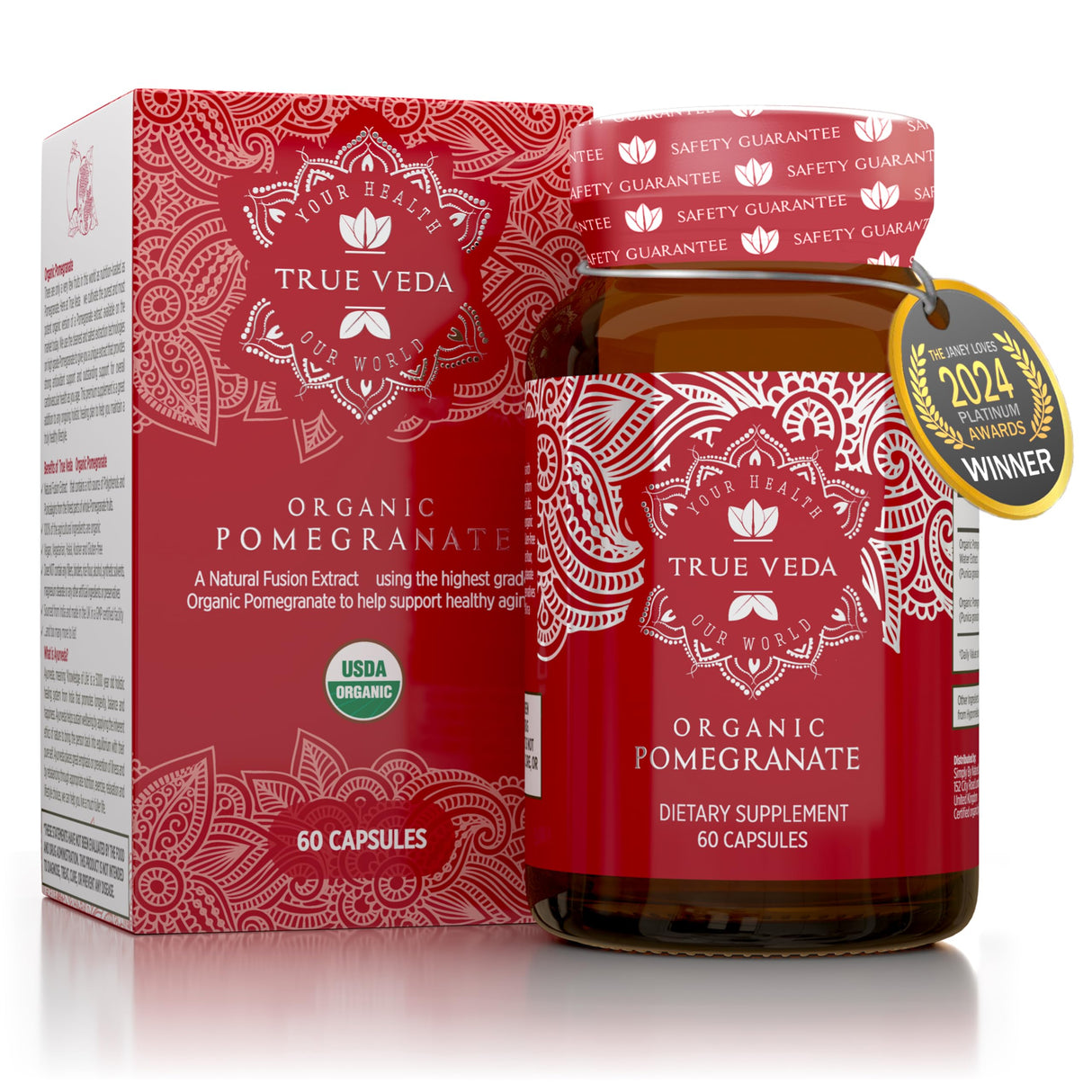 Pomegranate Extract Supplement - Ellagic Acid, High Punicalagins | USDA Certified Organic Pomegranate Supplement | Blend of Pomegranate Fruit, Seeds and Peel Extract | 60 Vegan Pomegranate Capsules