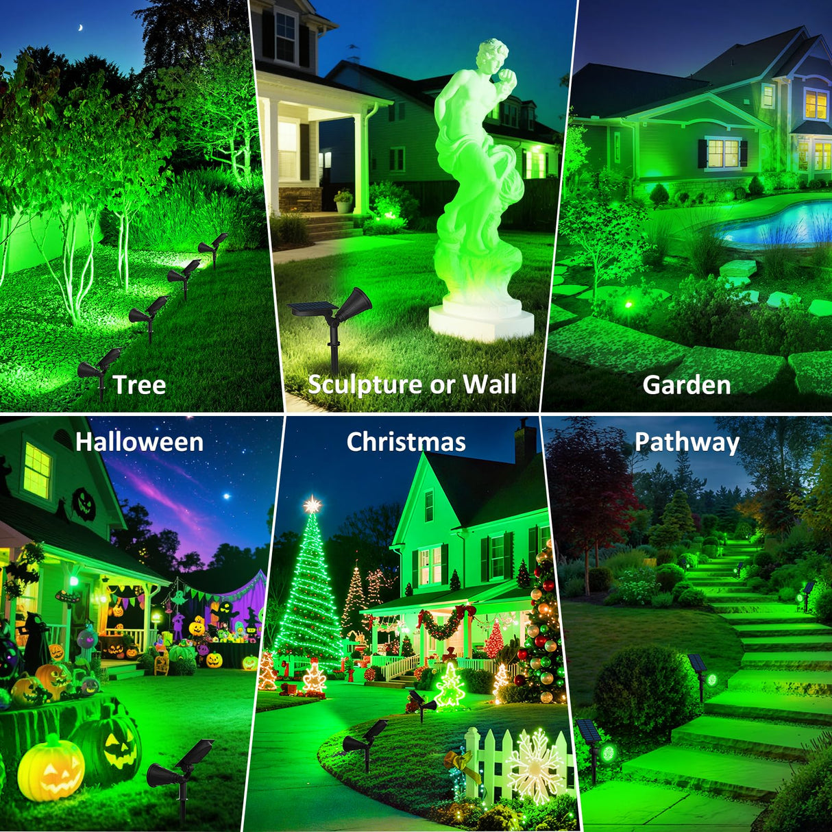 T-SUNUS Halloween Green Solar Lights Outdoor 2 Pack, IP65 Waterproof Garden Spotlights Auto On/Off Security Landscape Spotlight Spot Light for St. Patrick's Day Christmas Tree Patio Yard Driveway Pond