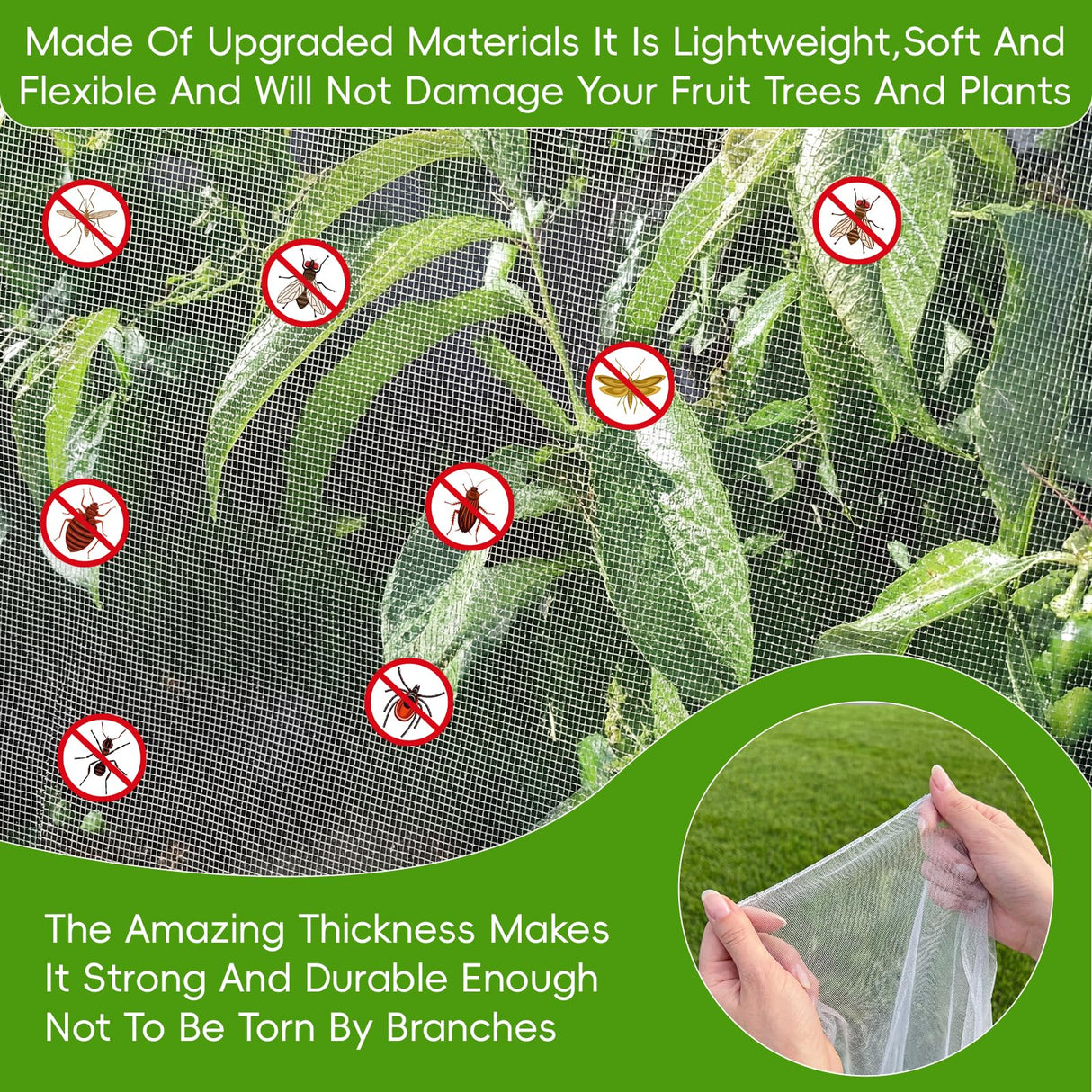 15 x15 ft Large Fruit Tree Netting Cover for Squirrels and Birds with Zipper, Fruit Tree Covers to Protect Fruit from for Fruit Trees (White)