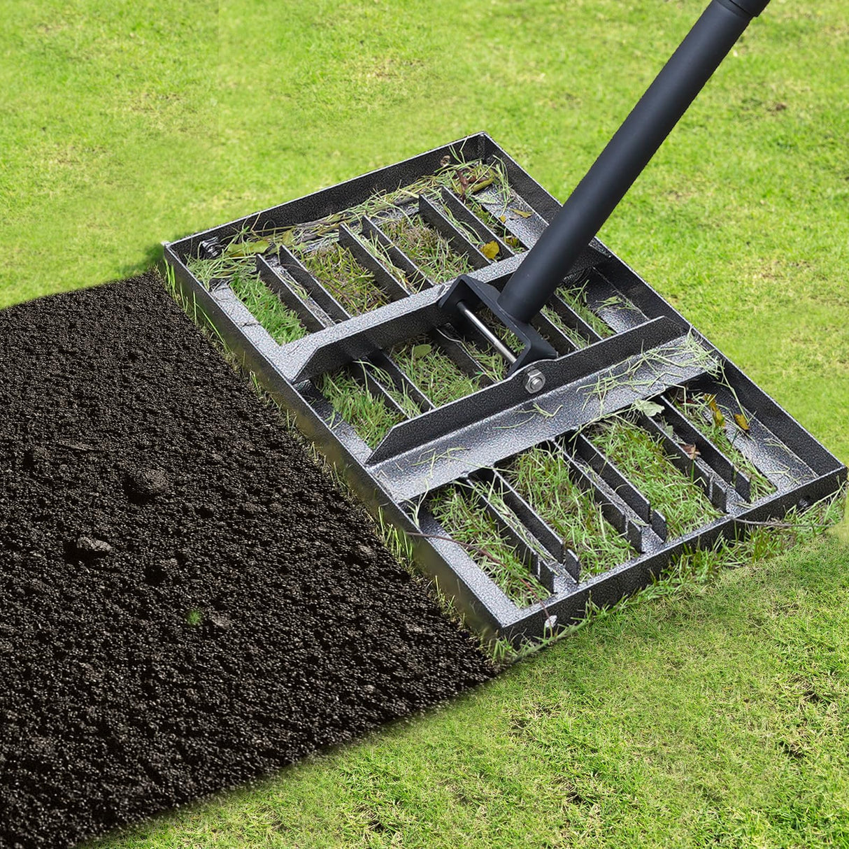 Lawn Leveling rake 17"x9.4" Levelawn Tool with 70.5" Adjustable Long Handle Heavy Duty Landscape Leveling Rake Lawn Leveler Yard Tool for Backyard, Golf Course, Garden, Pasture, Farm
