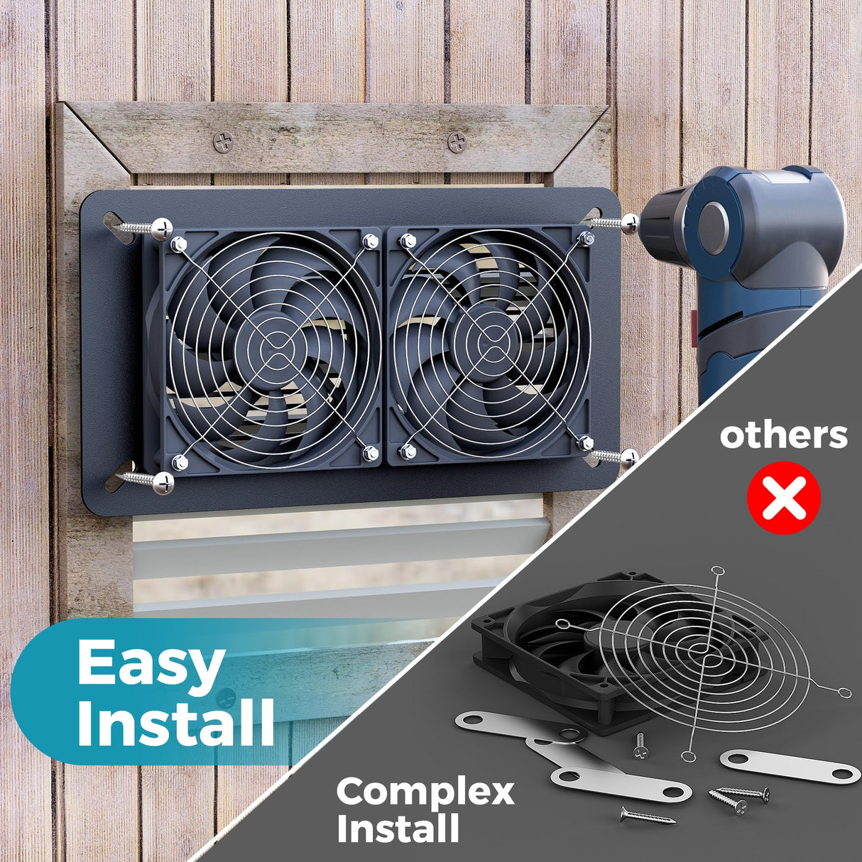 Solar Fan Kit for Chicken Coop - Two IP65 Waterproof 5" Solar Powered Fans - Outdoor Exhaust Intake Ventilation Fan for Outside Shed Greenhouse Attic Pet House - Strong Airflow Without Battery
