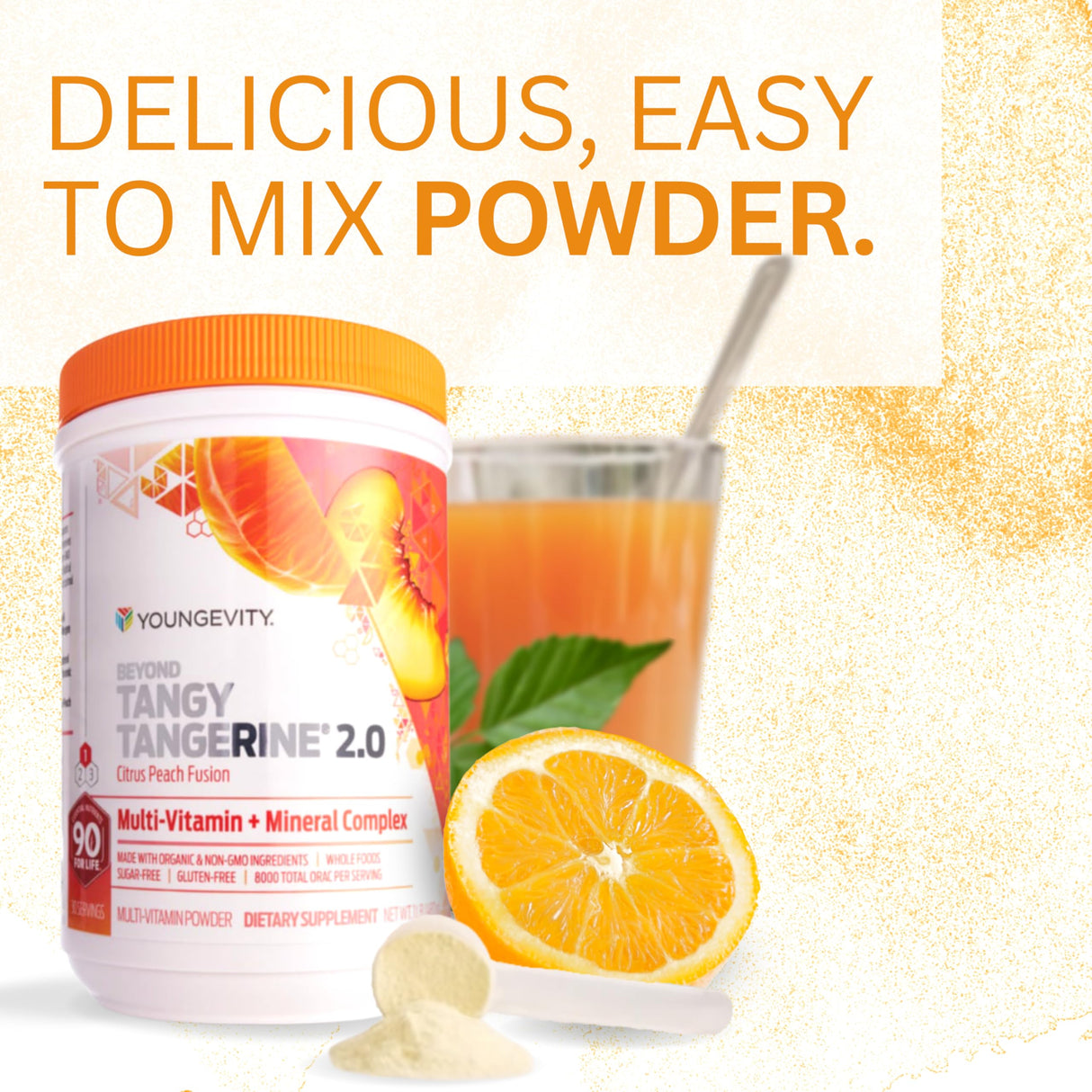 Youngevity Beyond Tangy Tangerine 2.0 Citrus Peach Fusion Multi-Vitamin & Mineral Complex - Made with Natural & Whole Foods | 8,000 ORAC
