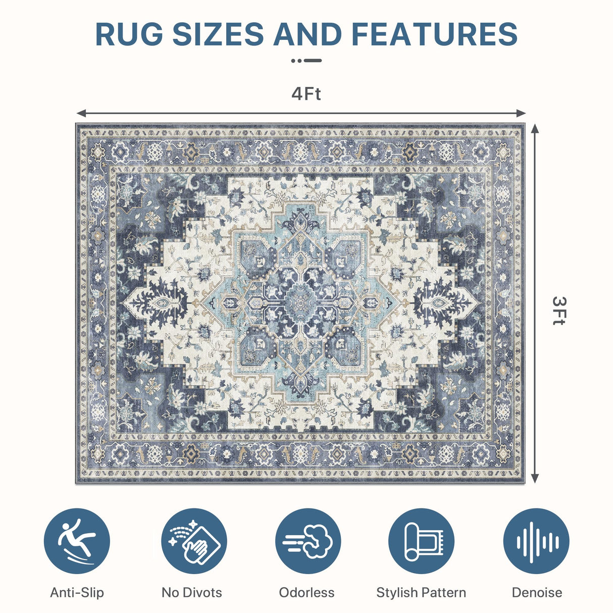 36"x48" Office Chair Mat for Hardwood Tile Floor, Under Desk Carpet Protector for Rolling Computer Chair Mat, Machine Washable Area Rug, Anti-Slip 1/5" Thick Low Pile Thin Vinyl Floor Mat, Navy