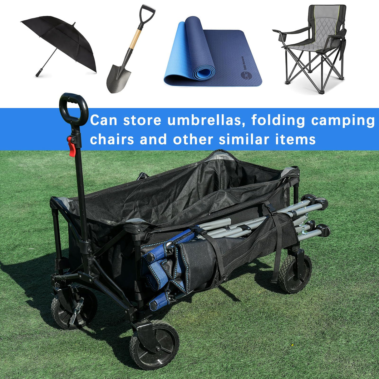 Xxerciz Collapsible Wagon Side Pocket for Umbrella, 900D Oxford Storage Bag with Mesh Pouch for Folding Wagon, Garden Cart Accessories Bag for Camping Garden Sports