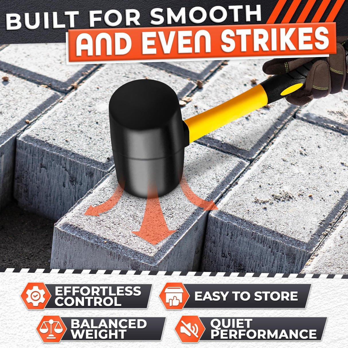 24 Oz Rubber Mallet Hammer for Woodworking, Flooring, Tiling, Camping and More - Rubber Hammer with Non-Slip Grip, Durable Ergonomic Handle and Anti-Vibrating Design for Furniture Assembly and Repairs