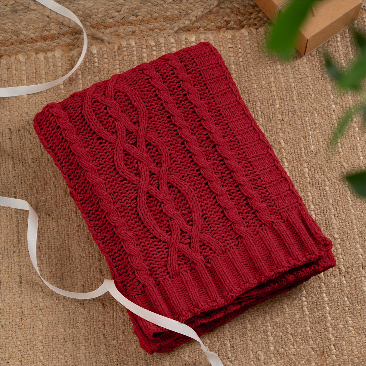 Battilo Christmas Dark Red Throw Blanket for Couch, Bed, Sofa, 51"x67", Woven Chenille Knit Throw Blankets, Gift Blanket, Cozy Warm Decorative Textured Throw Blanket for Living Room