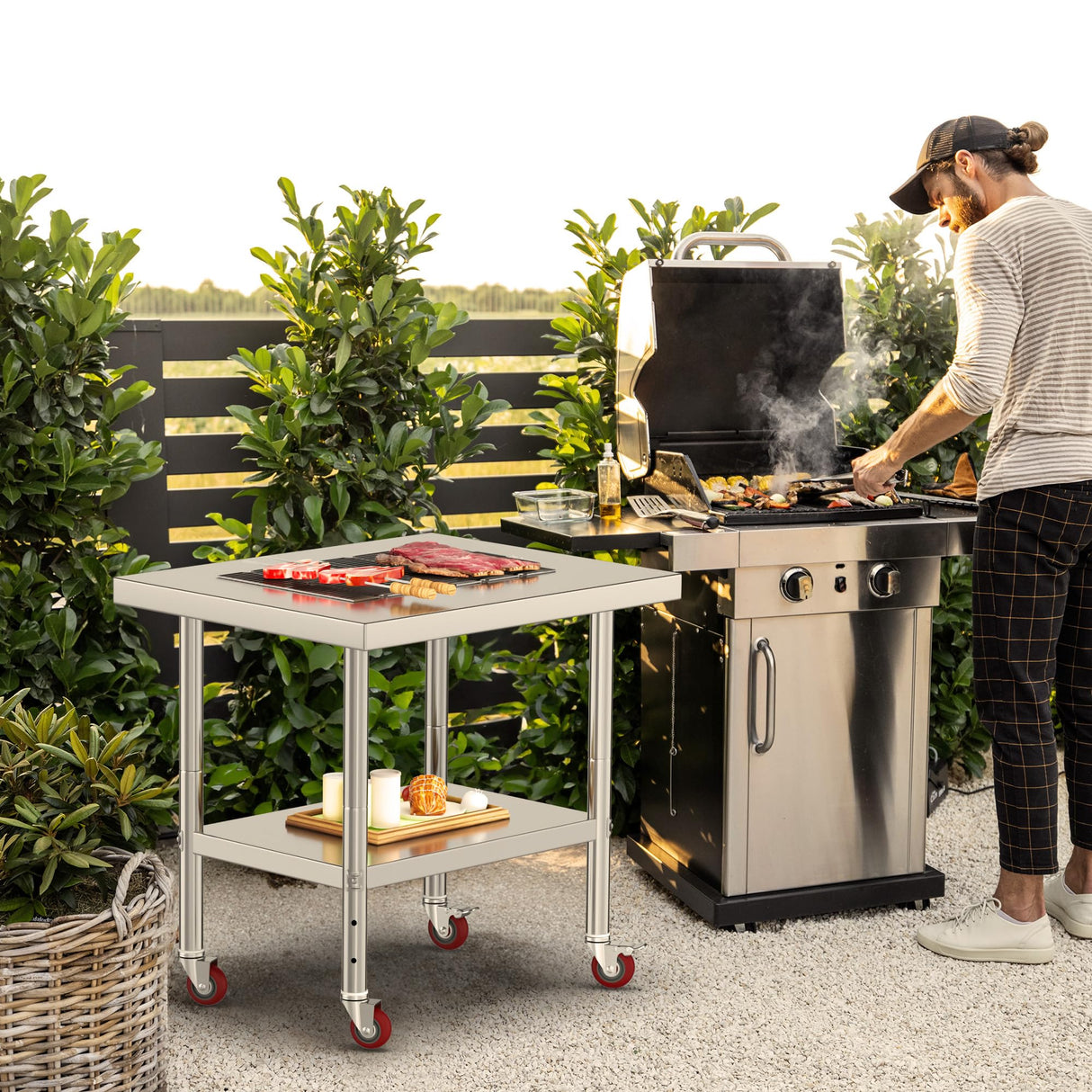 YITAHOME NSF Stainless Steel Table, 30" X 24" Work Table with Wheels, 2 Shelves Metal Prep Worktable for Home Kitchen Restaurant Garage Warehouse Outdoor