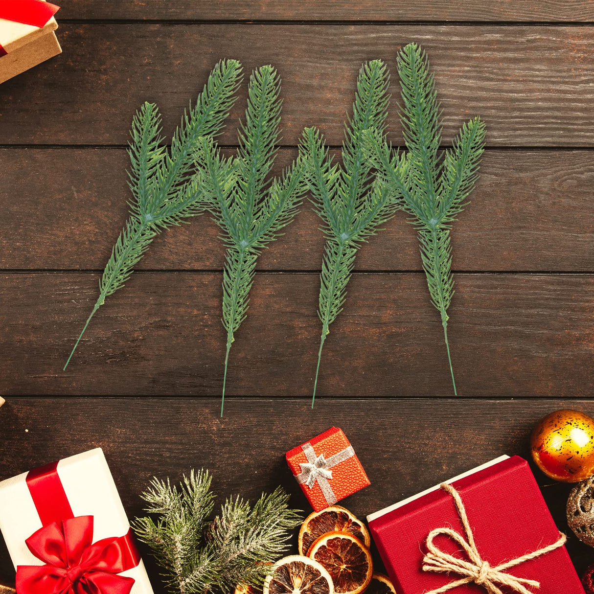 Hananona 100 Pcs Artificial Pine Branches Green Plants Pine Needles DIY Accessories for Garland Wreath Christmas and Home Garden Decor (100, Green)