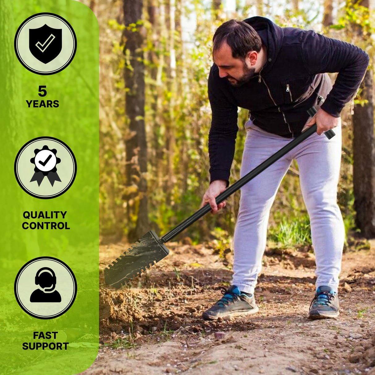 CKG Metal Detecting Shovel Digging Tool with Double Serrated Blade – Heavy Duty Digger Garden Root Cutter T-Handle Spade Professional Metal Detector Accessories