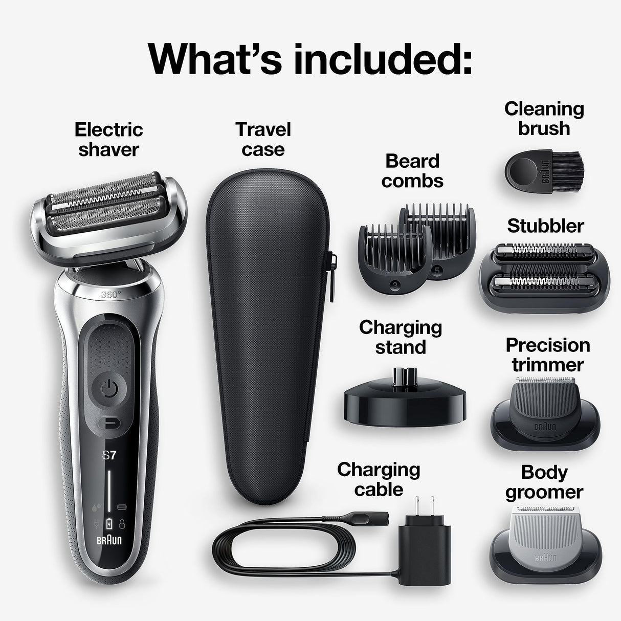 Braun Series 7 7032cs Flex Electric Razor for Men, Wet & Dry, Electric Razor, Rechargeable, Cordless Foil Shaver with Beard Trimmer and Charging Stand, Silver