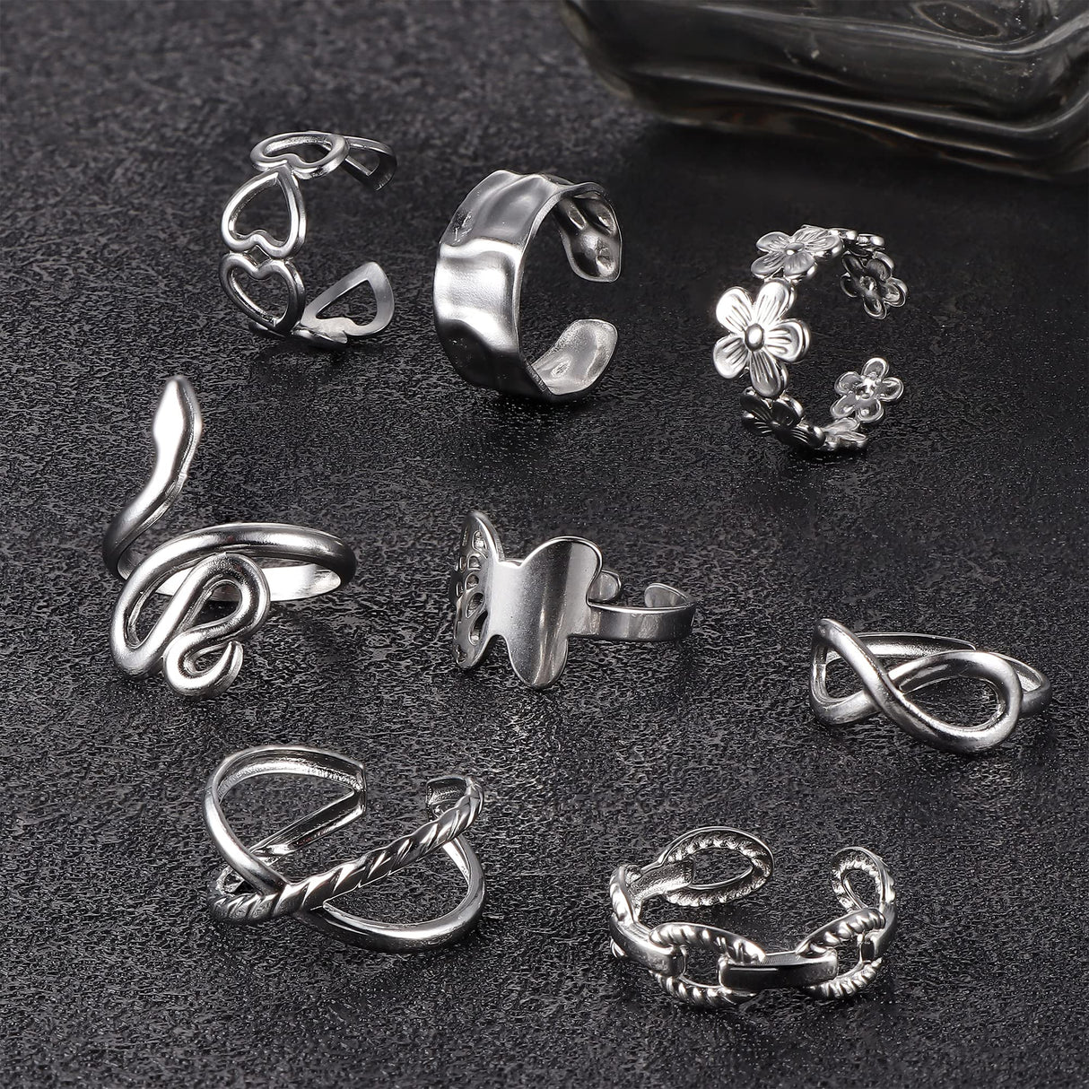 LOLIAS 16Pcs Stackable Stainless Steel Rings Jewelry for Women Non Tarnish