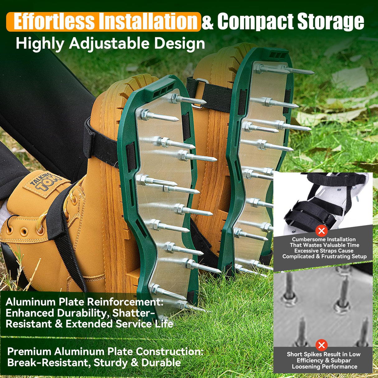 Lawn Aerator Shoes with 3/4" Metal Spikes, Soil Aeration Tool for Yard