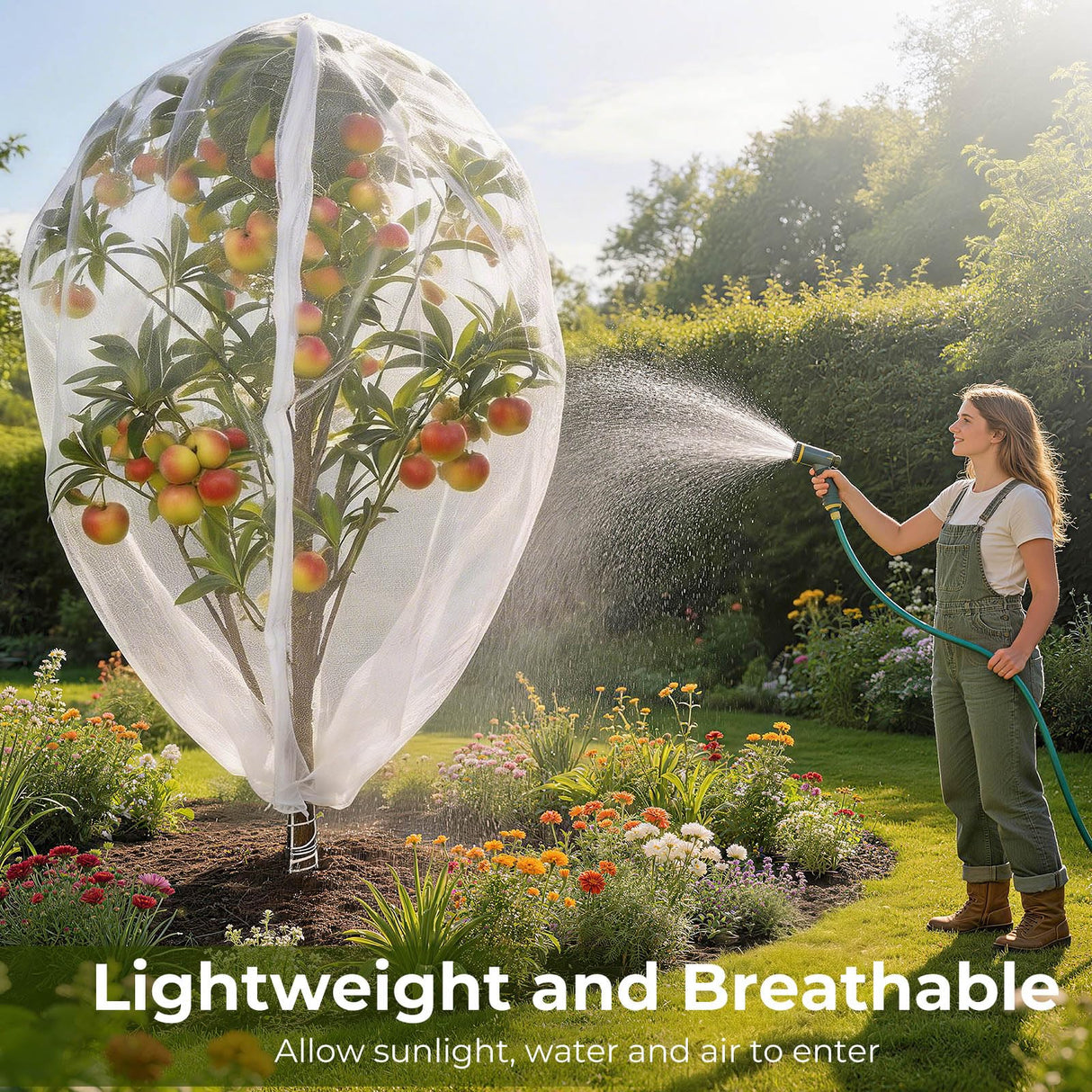 Homoda Fruit Tree Netting Cover with Zipper & Drawstring, 10ft x 10ft Insect Bird Barrier Netting for Garden Protection, Ultra Fine Mesh Garden Netting Pest Barrier, Extra Large, 1 Pack