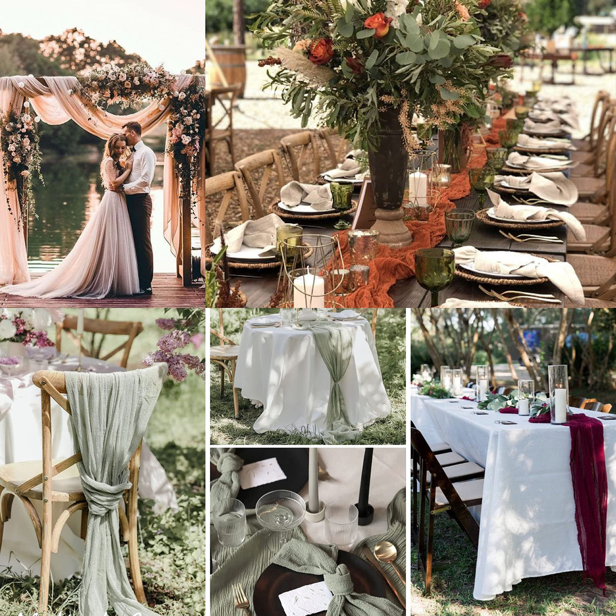 12 Pack Beige Cheesecloth Table Runner 10ft Boho Gauze Cheese Cloth Table Runner Rustic Sheer Runner 120 inch Long for Christmas Wedding Bridal Baby Shower Birthday Table Decorations