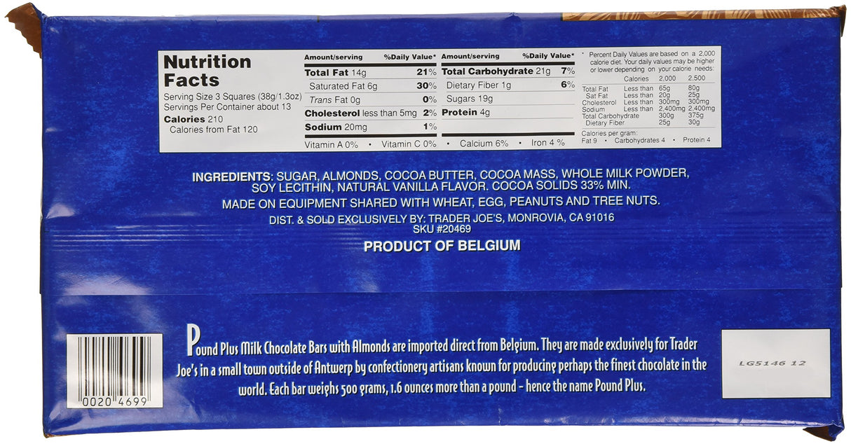 Trader Joes Pound Plus Milk Chocolate with Almonds 17.6 oz.