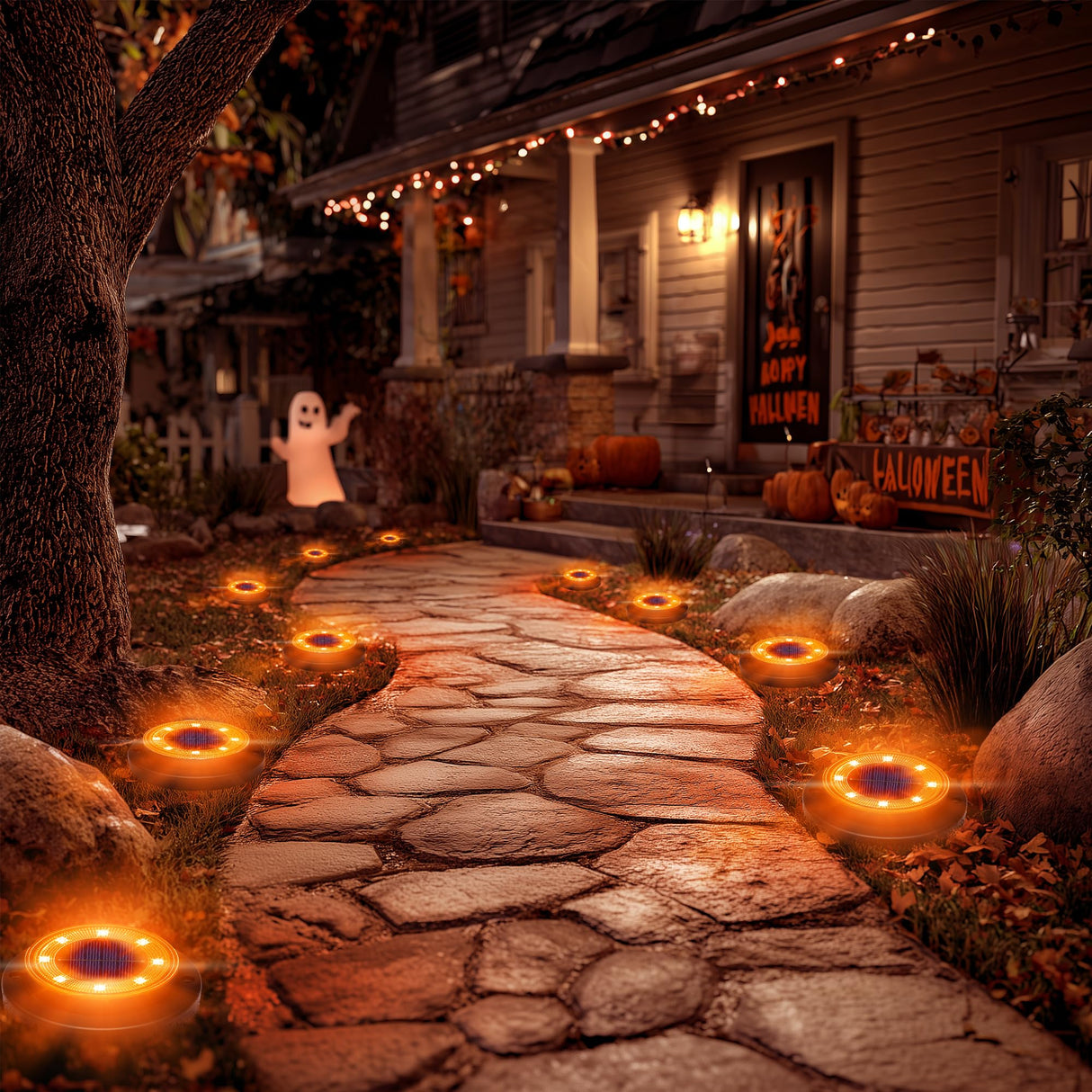 Flacchi Solar Ground Lights - Solar Powered Lights Outdoor Solar Disk Light Waterproof Landscape Light for Patio Yard Pathway Walkway Driveway (Orange, 12 Pack)