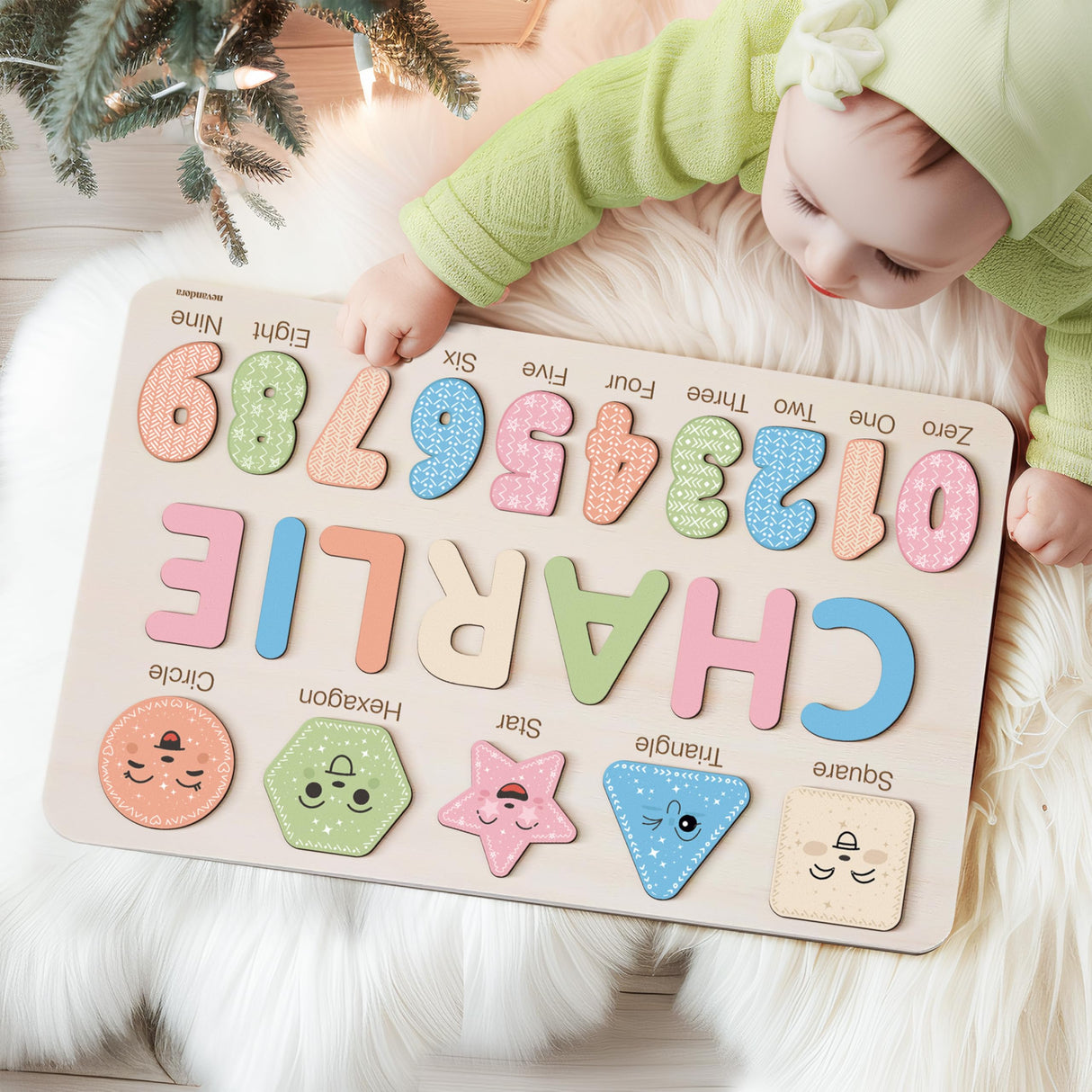 Personalized Name Puzzle with Numbers and Shapes, Name Puzzle for Kids, Custom Birthday Gift for Kids, for Toddlers, Unique New Baby Gift, 1 Year Old Boy and Girl Toys, Wood Toy