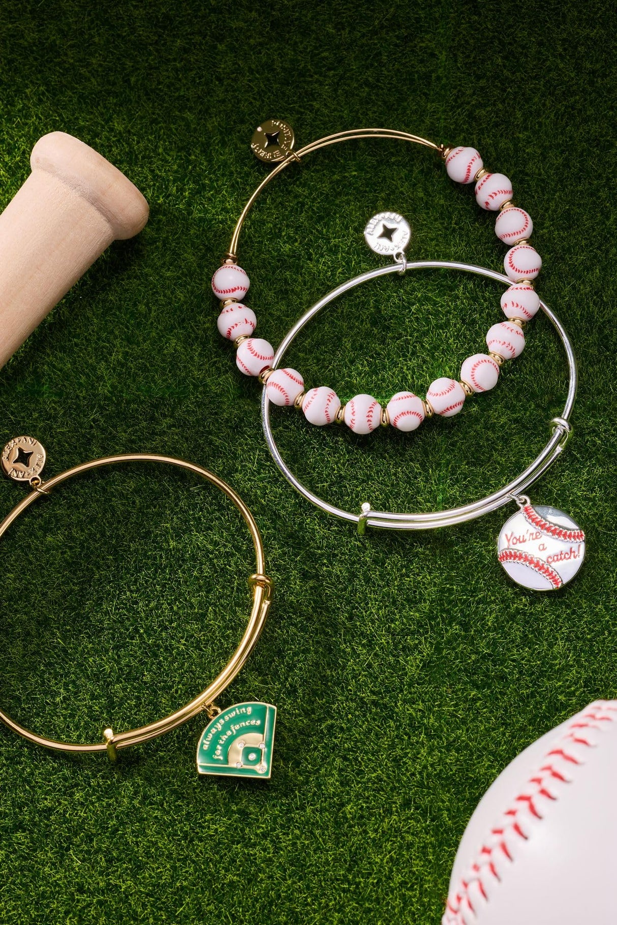 Alex and Ani Baseball Beaded Bangle, Brass Shiny Gold