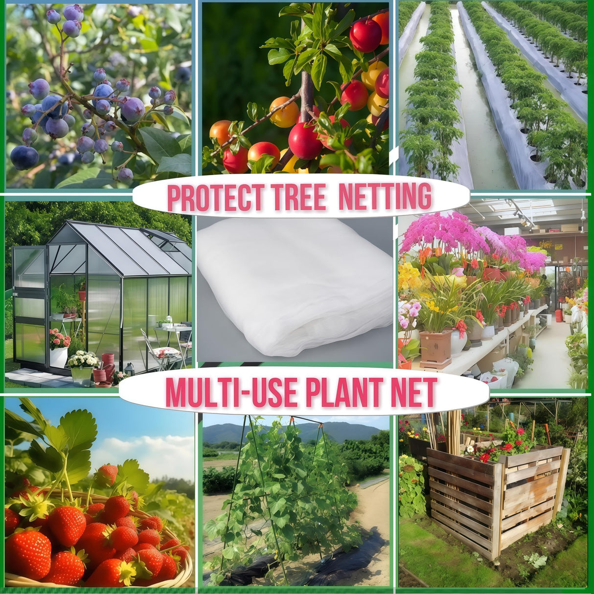 Fruit Tree Netting 2 Pack 8x8 FT with Drawstring & Zipper - Reusable Plant Protection Bag, Heavy Duty PE Mesh Cover for Blueberry Bushes - Blocks Birds/Deer/Squirrels