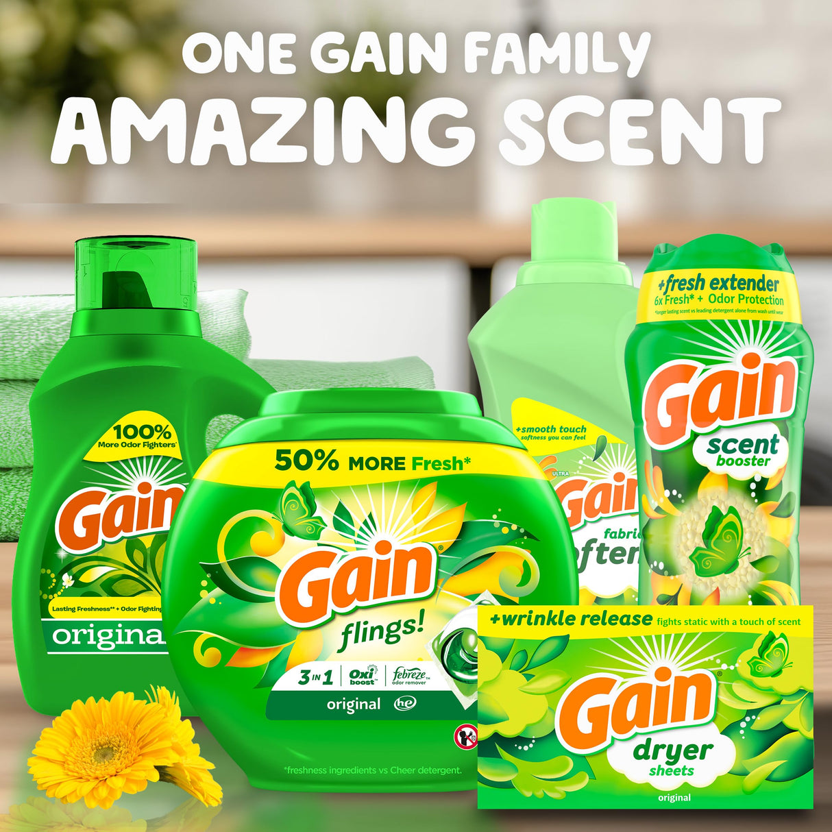 Gain Fabric Softener, Original, 35 fl oz (4 Pack)
