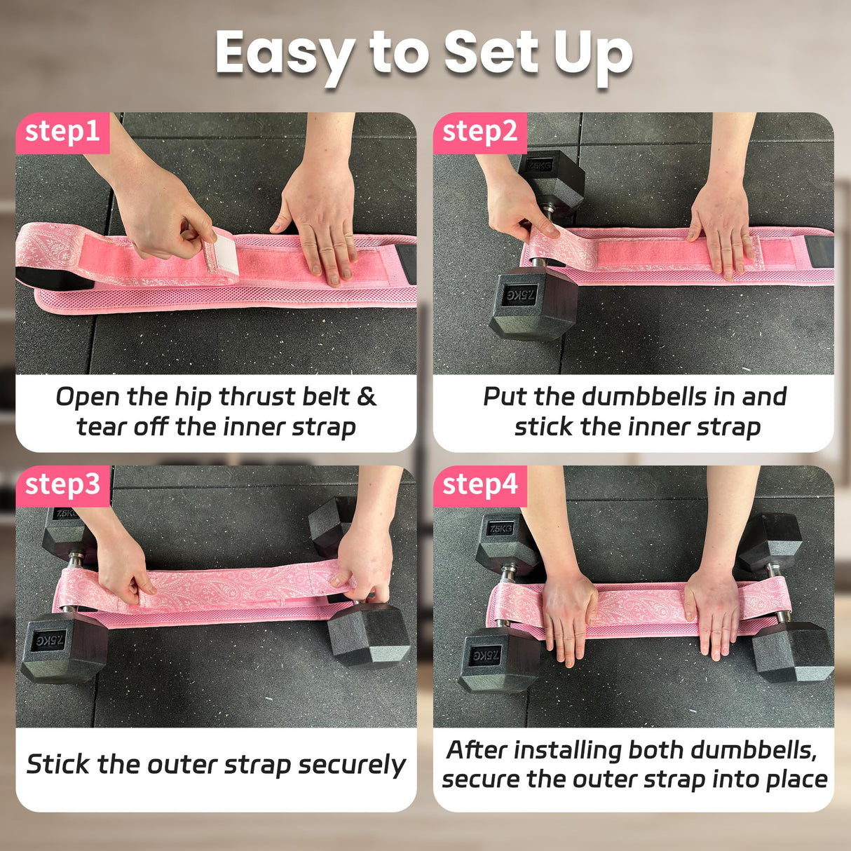 Hip Thrust Belt – Heavy Duty & Secure Glute Trainer with Non-Slip Rubber Extra Padding for Dumbbells, Kettlebells & Plates – Ideal for Gym, Home, & On-the-Go Workouts (Pink)