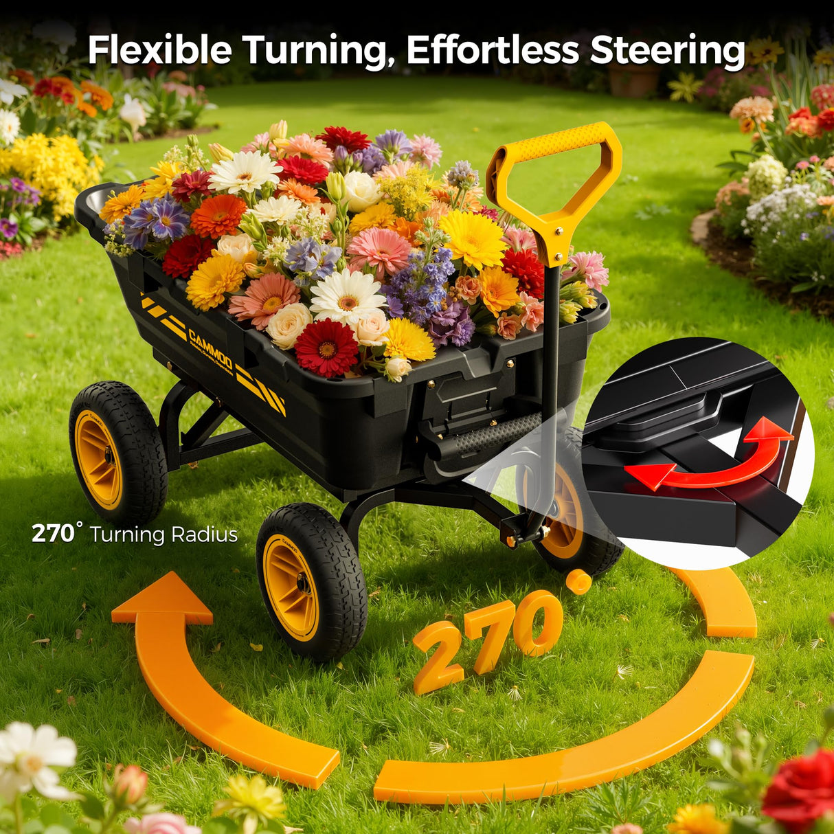 CAMMOO 900 lb Garden Dump Cart, Expandable, 10 in No-Flat Tires