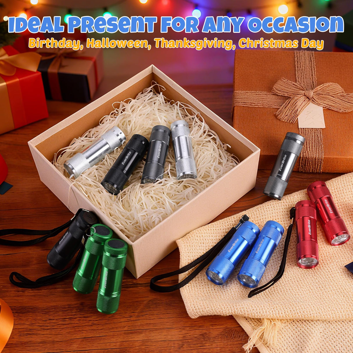 EverBrite 18-Pack Mini LED Flashlight Set - Portable Flashlights Ideal for Hurricane Supplies Camping, Night Reading, Cycling, BBQ, Party, Backpacking - Includes Lanyard & 54 x AAA Batteries