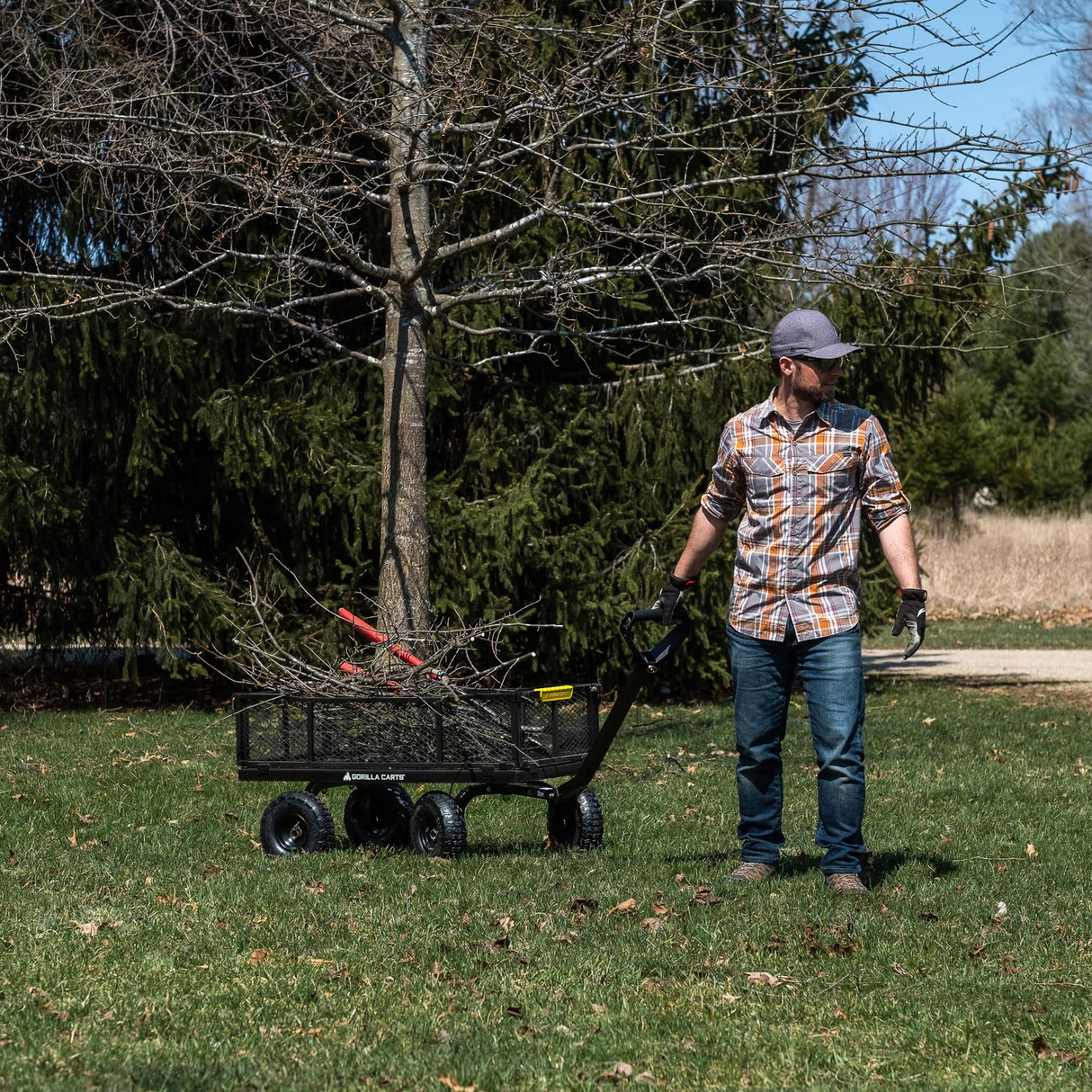 Gorilla Carts Steel Utility Cart, 4 Cu Ft Bed, 900 lb Load Capacity, Black – Towable Heavy-Duty Outdoor Hauling Wagon with Removable Side Panels for Yard, Lawn, Garden or Landscaping