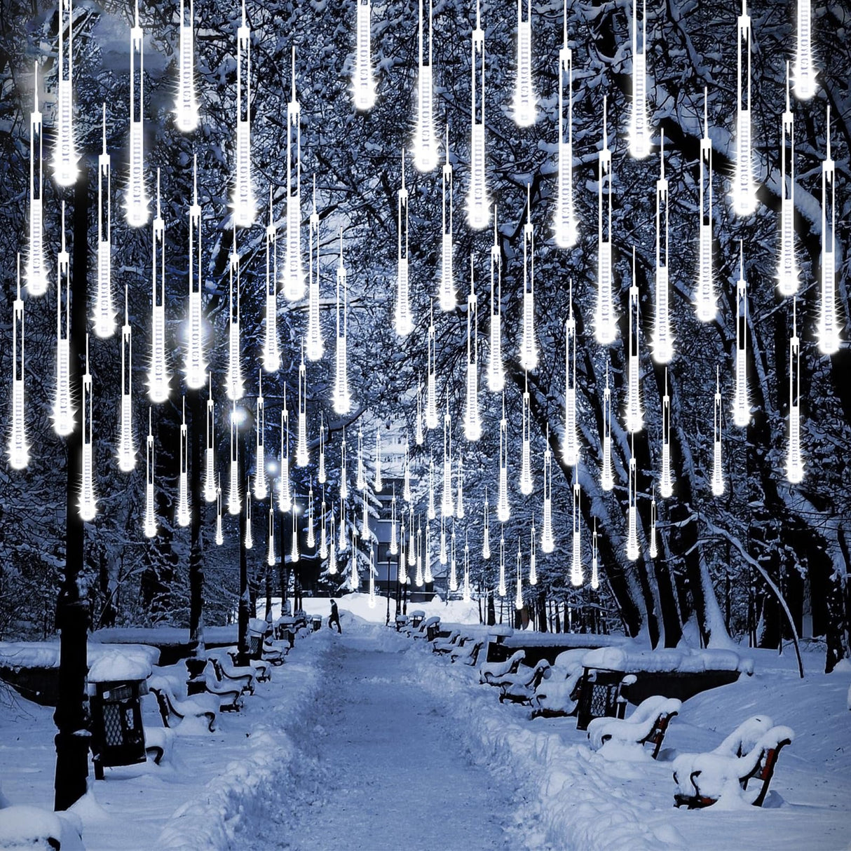 Solar Meteor Shower Lights,Solar Christmas Lights Outdoor Waterproof,16 Tubes 384 LEDs (Equivalent to 2 Sets of 8-Tube) Icicle String Light,LED Rain Drop Light for Tree Garden Decoration (Cool White)