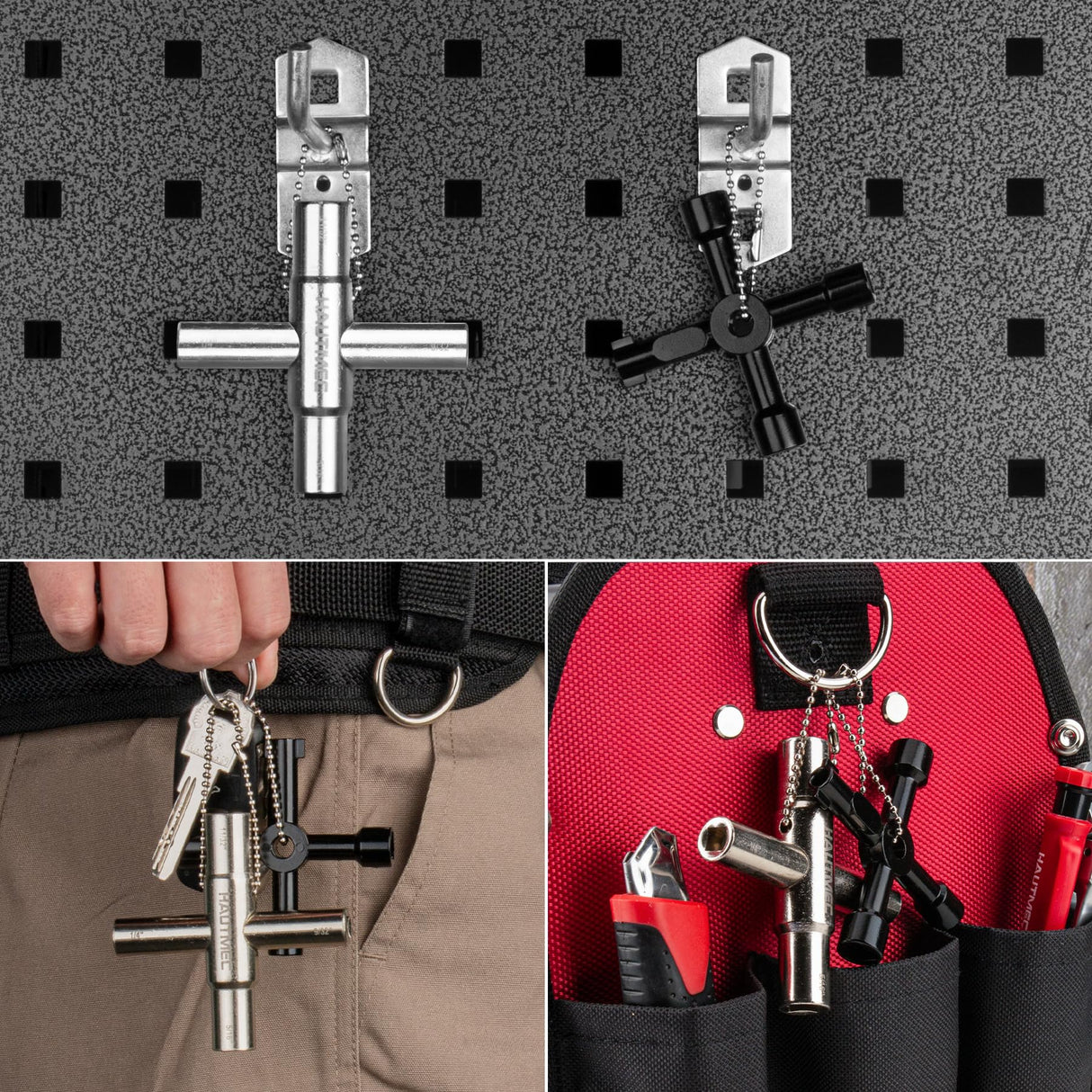 HAUTMEC 3pcs 4 Way Sillcock Water Key Faucet Valve Tool Spigot Key 1/4", 9/32", 5/16", 11/32" PL0028-3