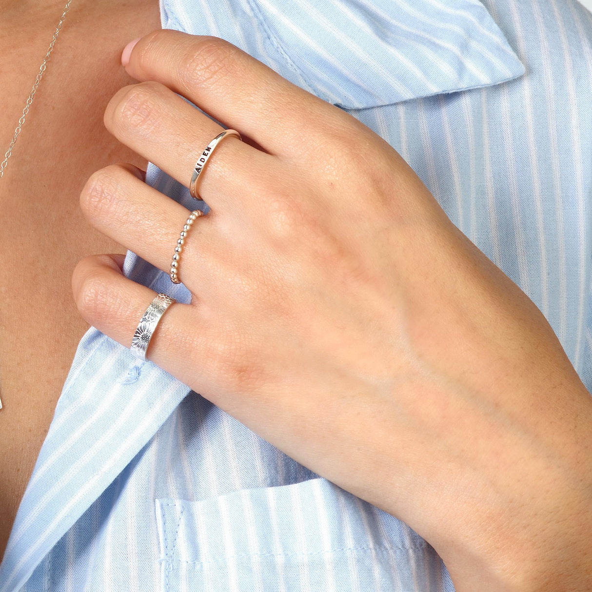 By Hannah Design Teeny Tiny Stacking Sterling Silver Ring Personalized Ring