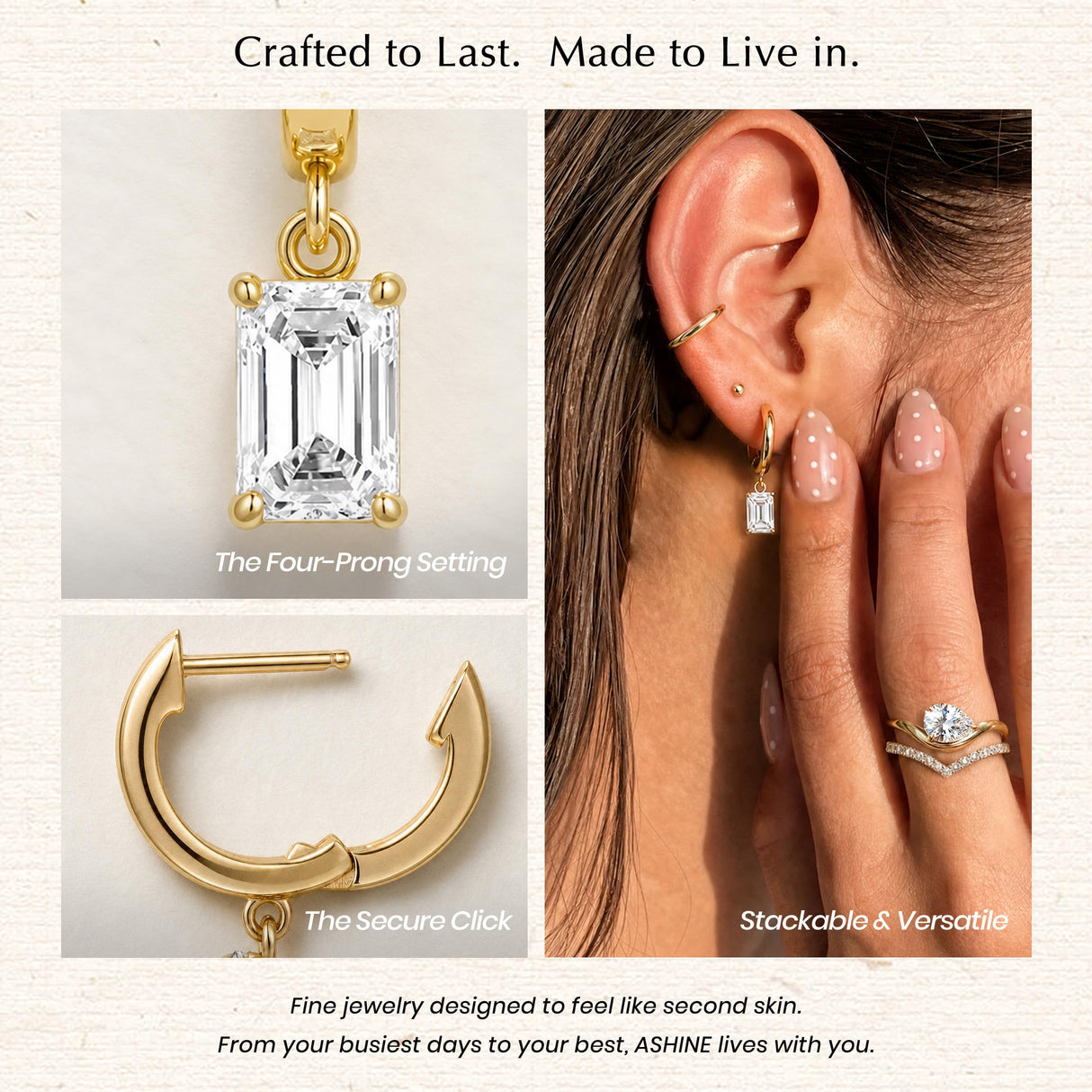ASHINE Huggie Hoop Earrings, 14K Gold Plated CZ Drops