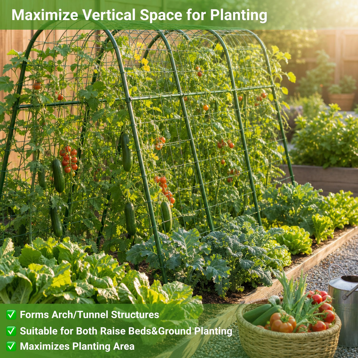 Cucumber Trellis for Raised Bed, U-Shape Arch Metal Garden Trellis for Climbing Plants, Heavy Duty Plant Trellis Outdoor, Easy Assembly Rustproof Trellis for Vines (U Frame Trellis)