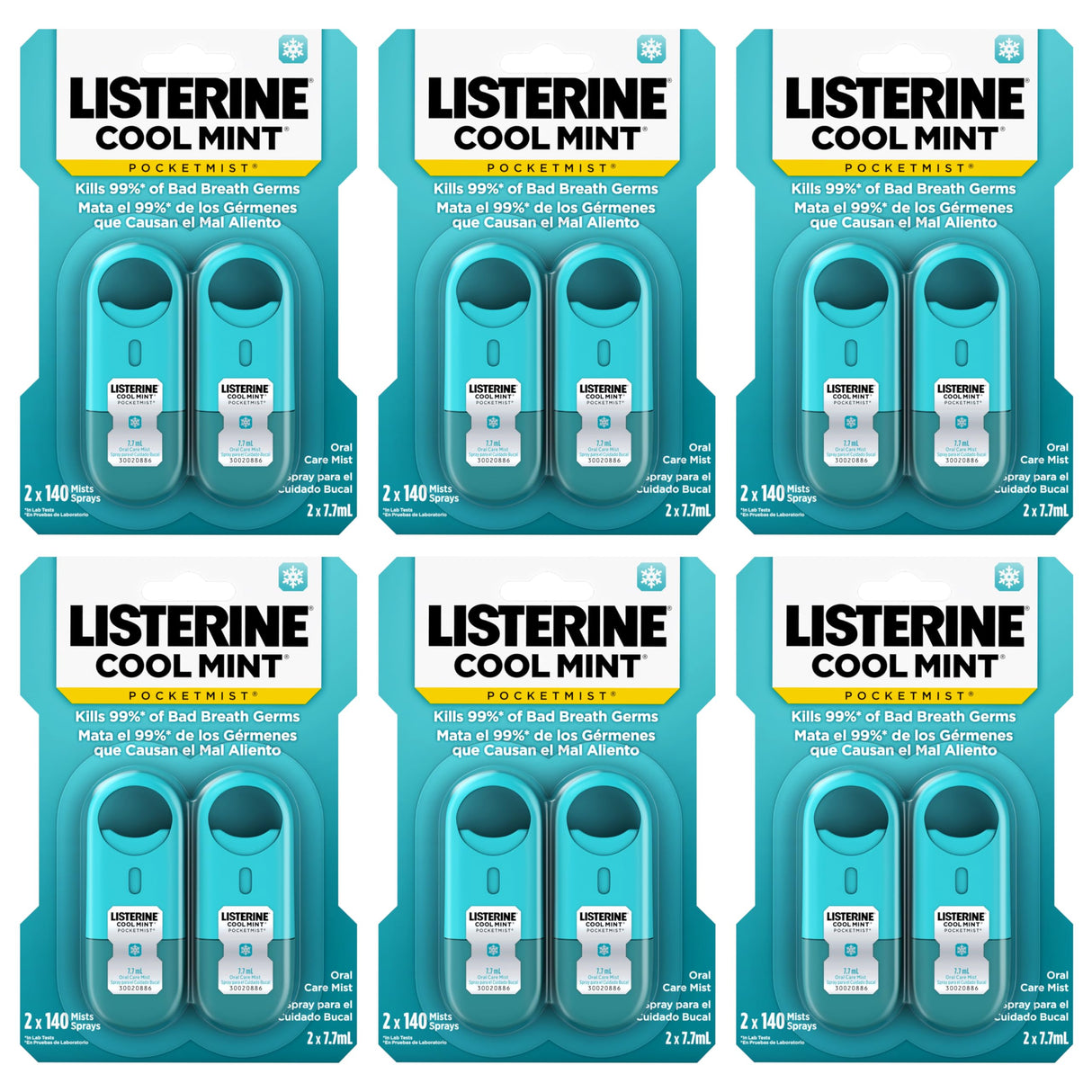 Listerine Cool Mint Pocketmist, Oral Care Mist for Fresh Breath, Non-Aerosol Sugar-Free Bad Breath Refresher Spray to Kill 99% of Bad Breath Germs, Portable, Cool Mint Flavor, 7.7 mL, 12 Sprays