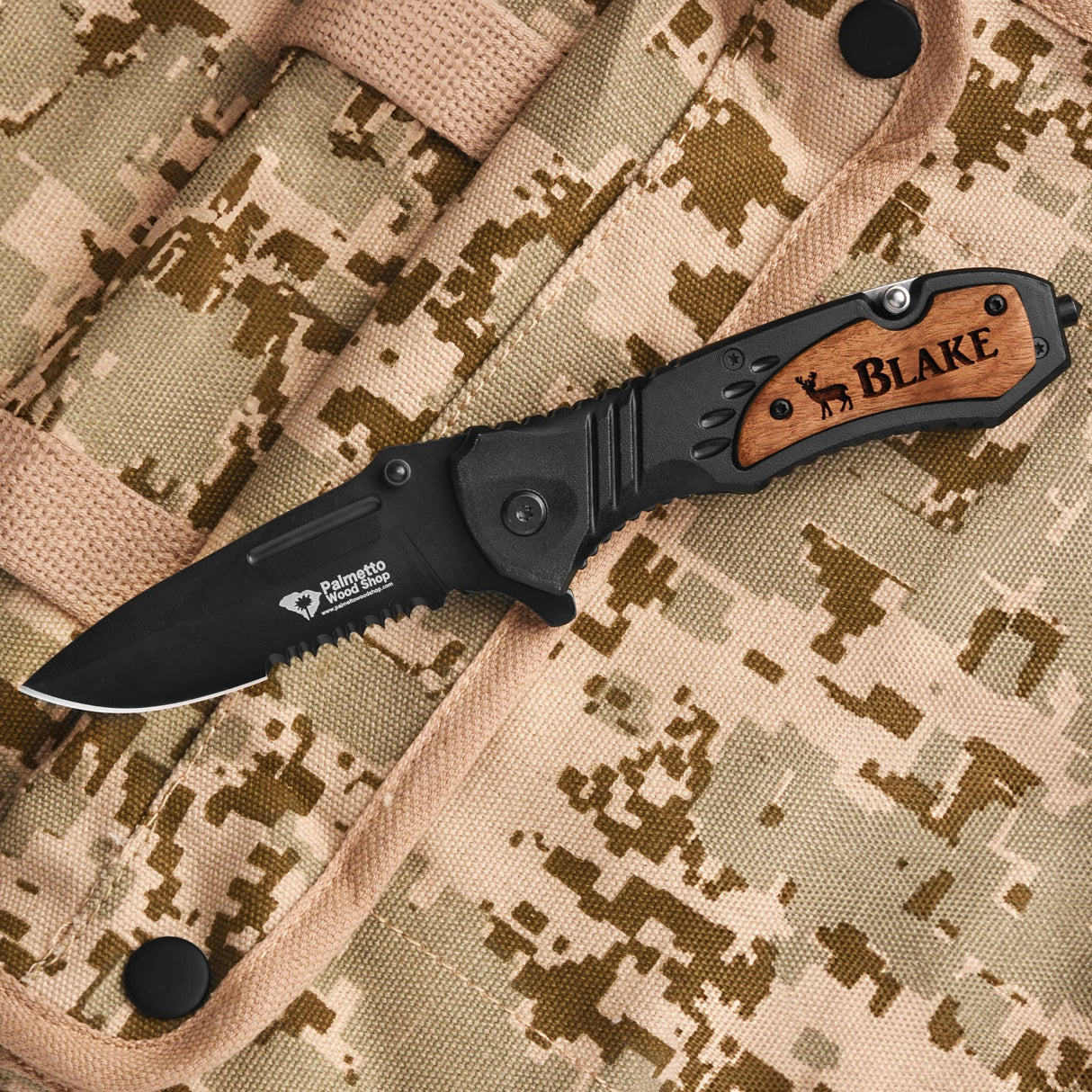 Palmetto Wood Shop Custom Engraved Pocket Knife for Men, Camping & Hunting