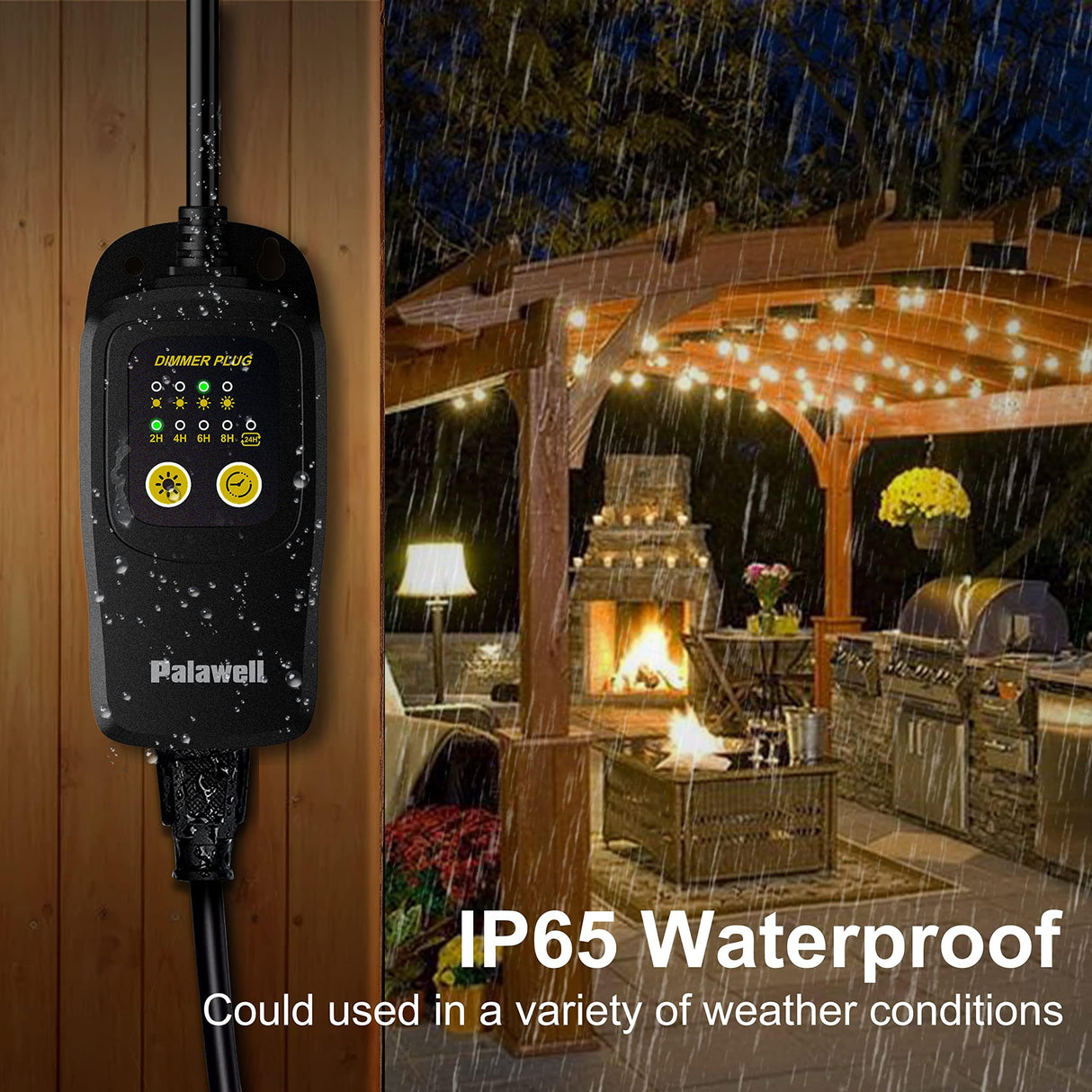 Outdoor Dimmer for String Lights, 560W Outdoor Dimmer Plug with Timer, IP65 Weatherproof Plug-in Dimmer Switch, 100FT Wireless Remote Control Dimmer for Led Lights or Lamp Patio, Christmas Lights