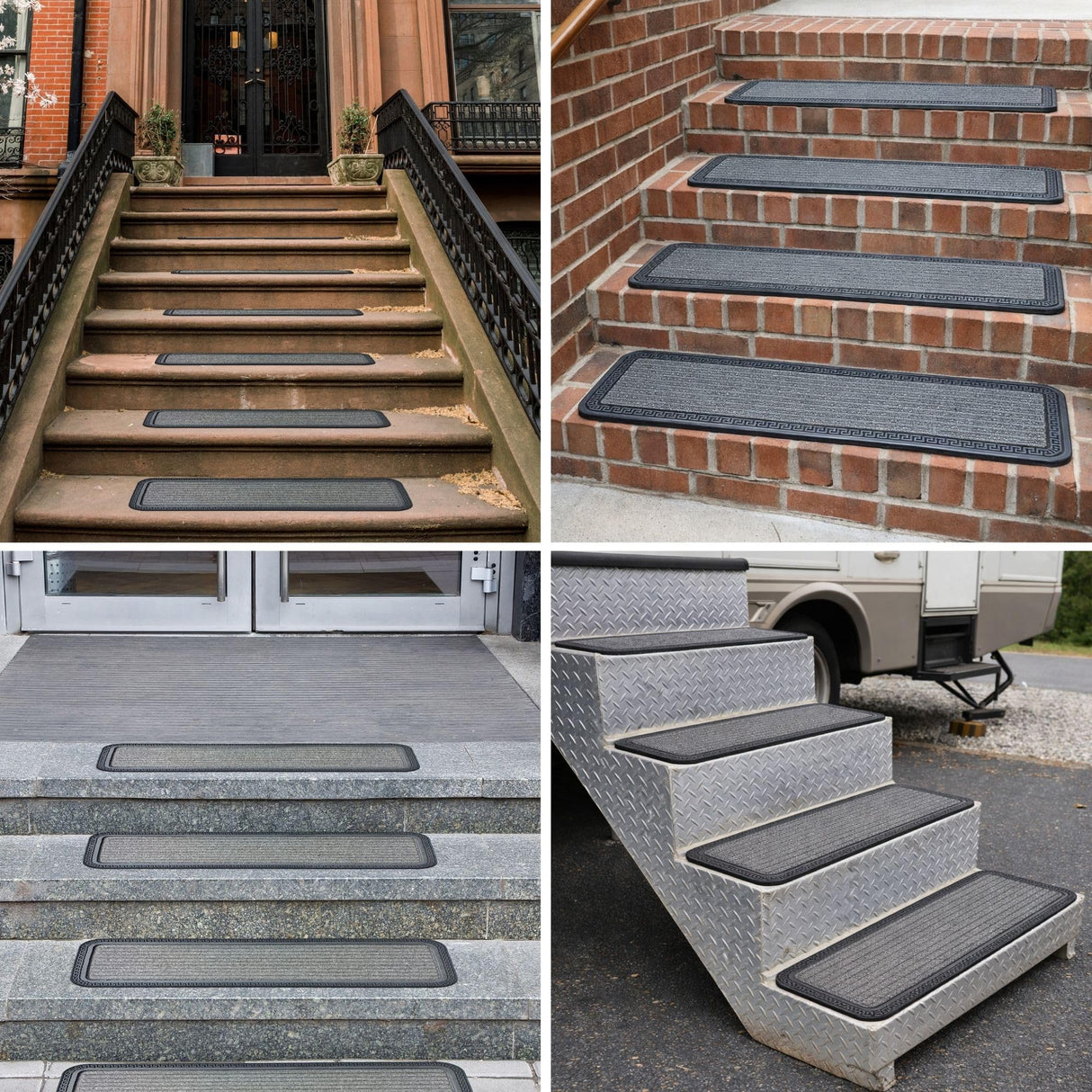 Ottomanson Outdoor Rubber Stair Treads – Ribbed Heavy-Duty Non-Slip Stair Mats – Best Grip on Concrete, Brick & Textured Step – Fastening Recommended for Wooden & RV Steps, Pack of 5