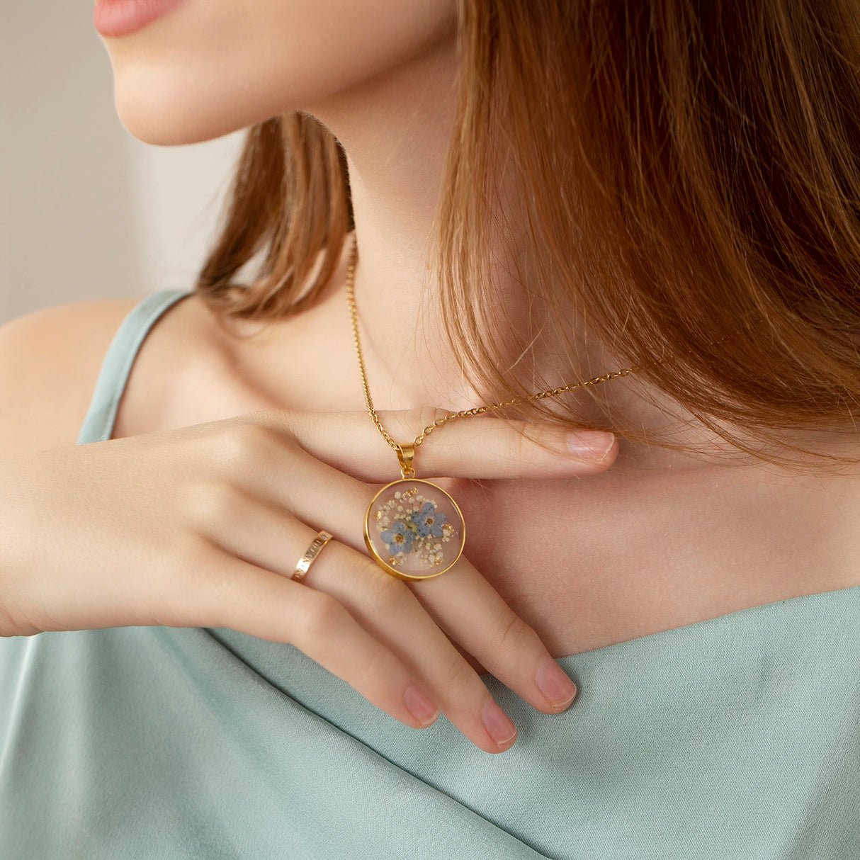 Forget-Me-Not and Queen Anne's Lace Pressed Wildflower Necklace | Gold Pressed Flower Necklace | Personalized Handmade Necklaces for Women | Forget-Me-Not Jewelry | Alaska State Flower Jewelry | 18ā