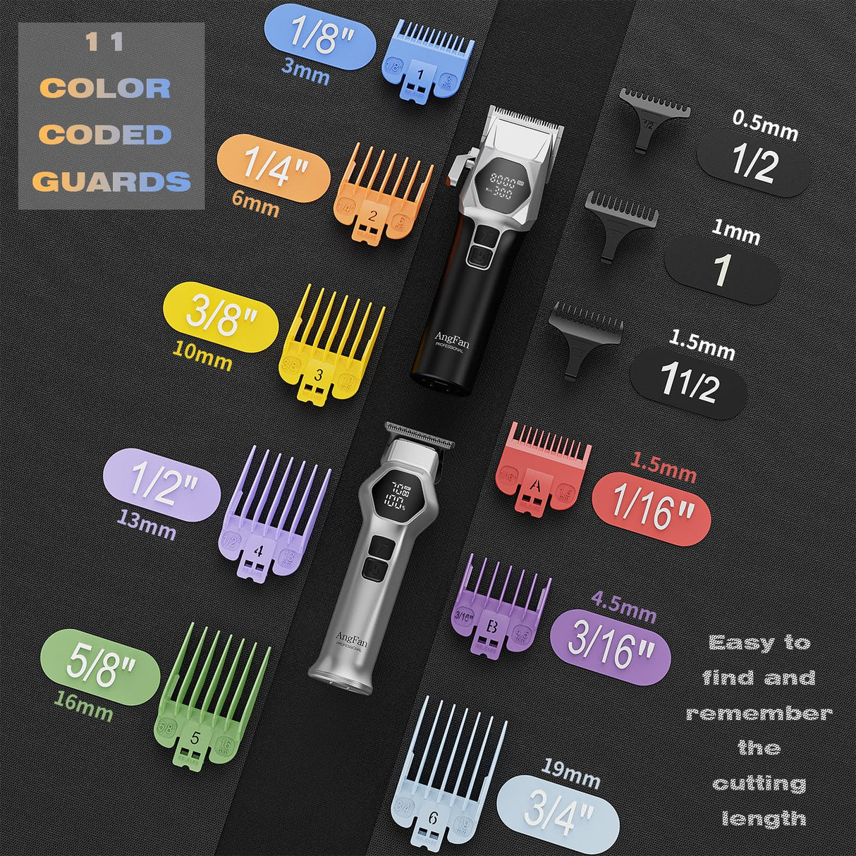 ANGFAN Professional Hair Clippers for Men - 8000RPM Brushless Motor & 440C Steel Blades, Barber-Grade Cordless Clippers & Trimmer Set for Fade Designs, Hair Cutting Tools for Professional Barbers