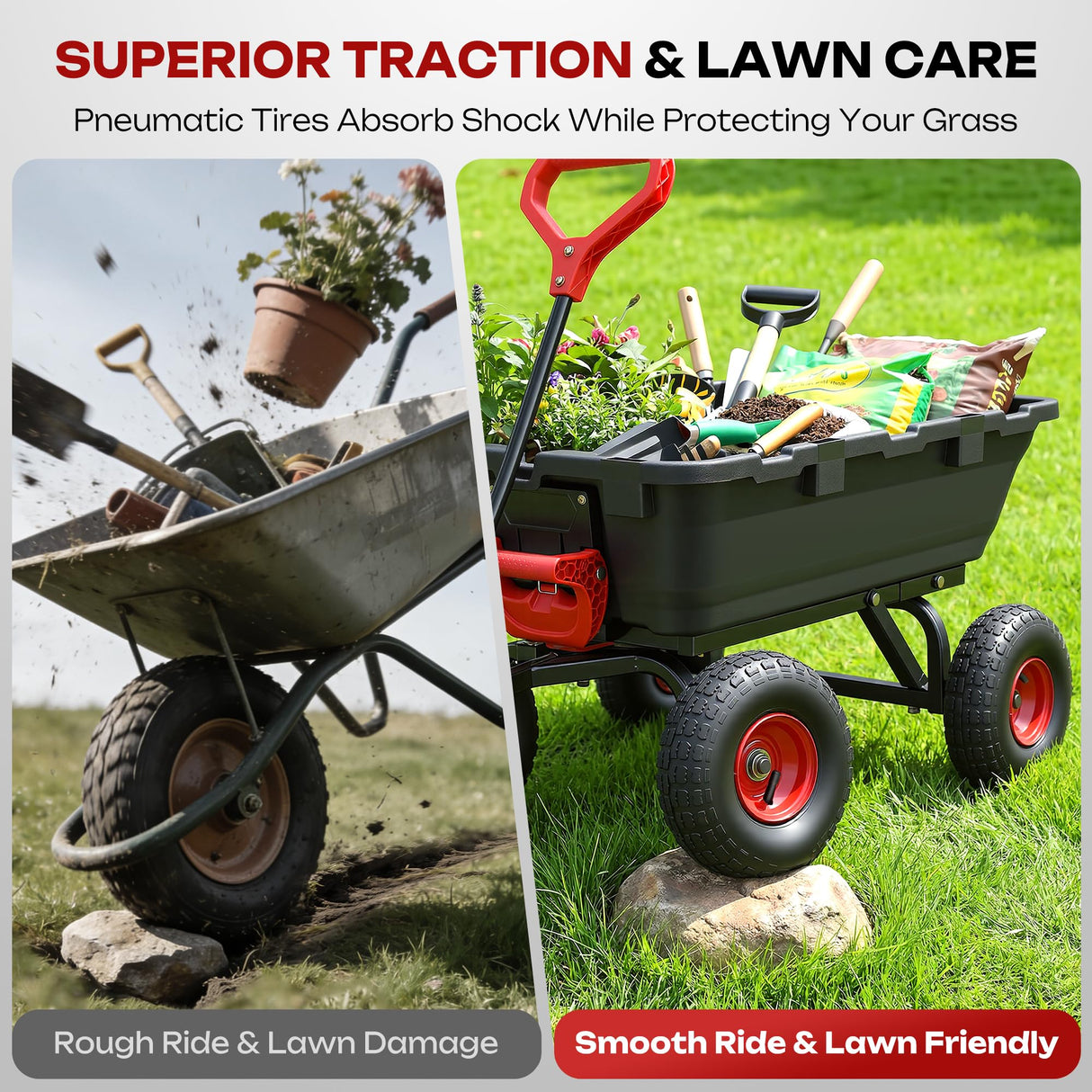 Autodaya Garden Dump Cart Wagon 900 Lbs, Heavy Duty Yard Wheelbarrow