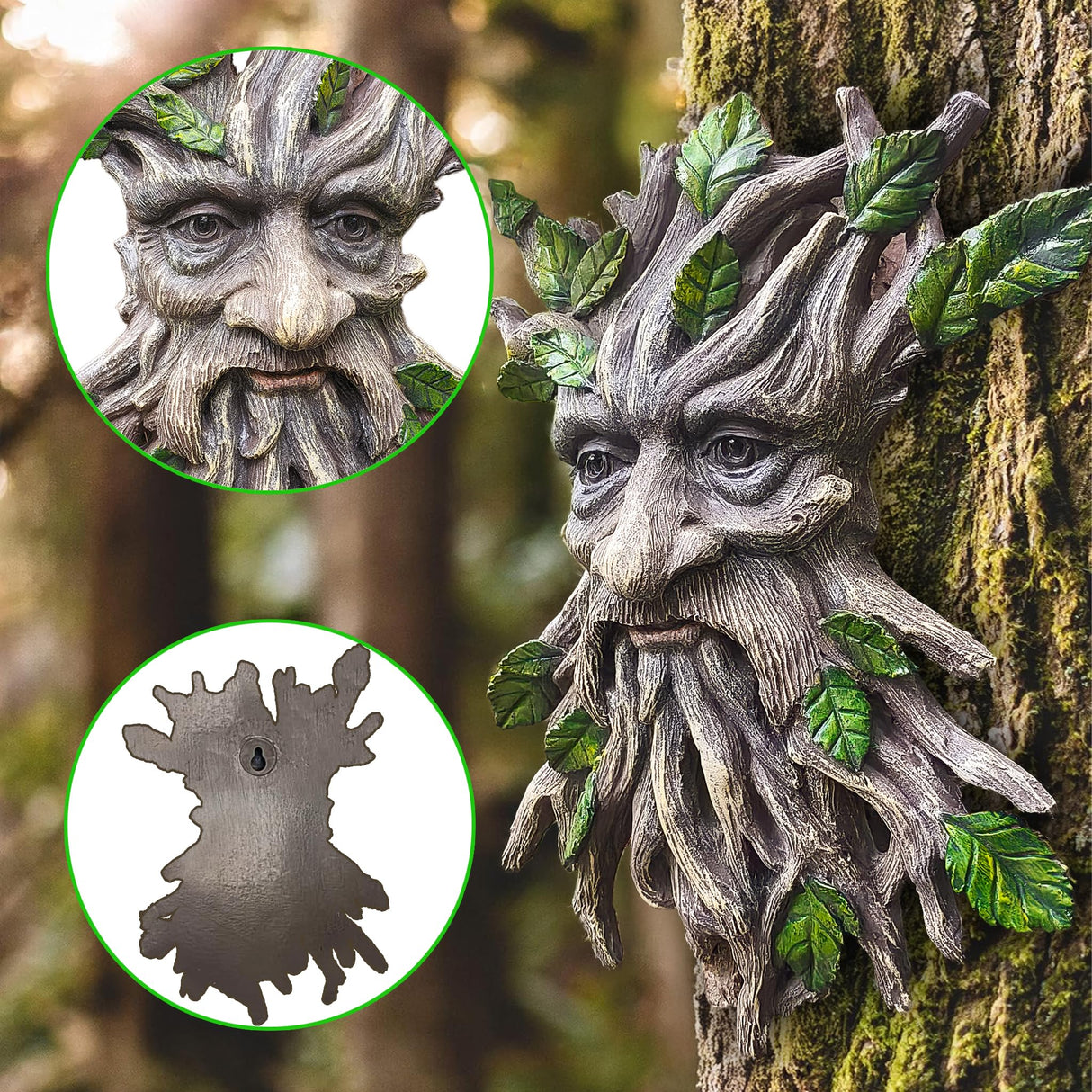 Teaeeno Charming Tree Face Garden Decor, Whimsical Old for Man Resin Statue with Foliage Features, Large Outdoor Tree Hugger for Yard Art, Root Detail, Trees Decorations Outdoor Wallmounted Statue