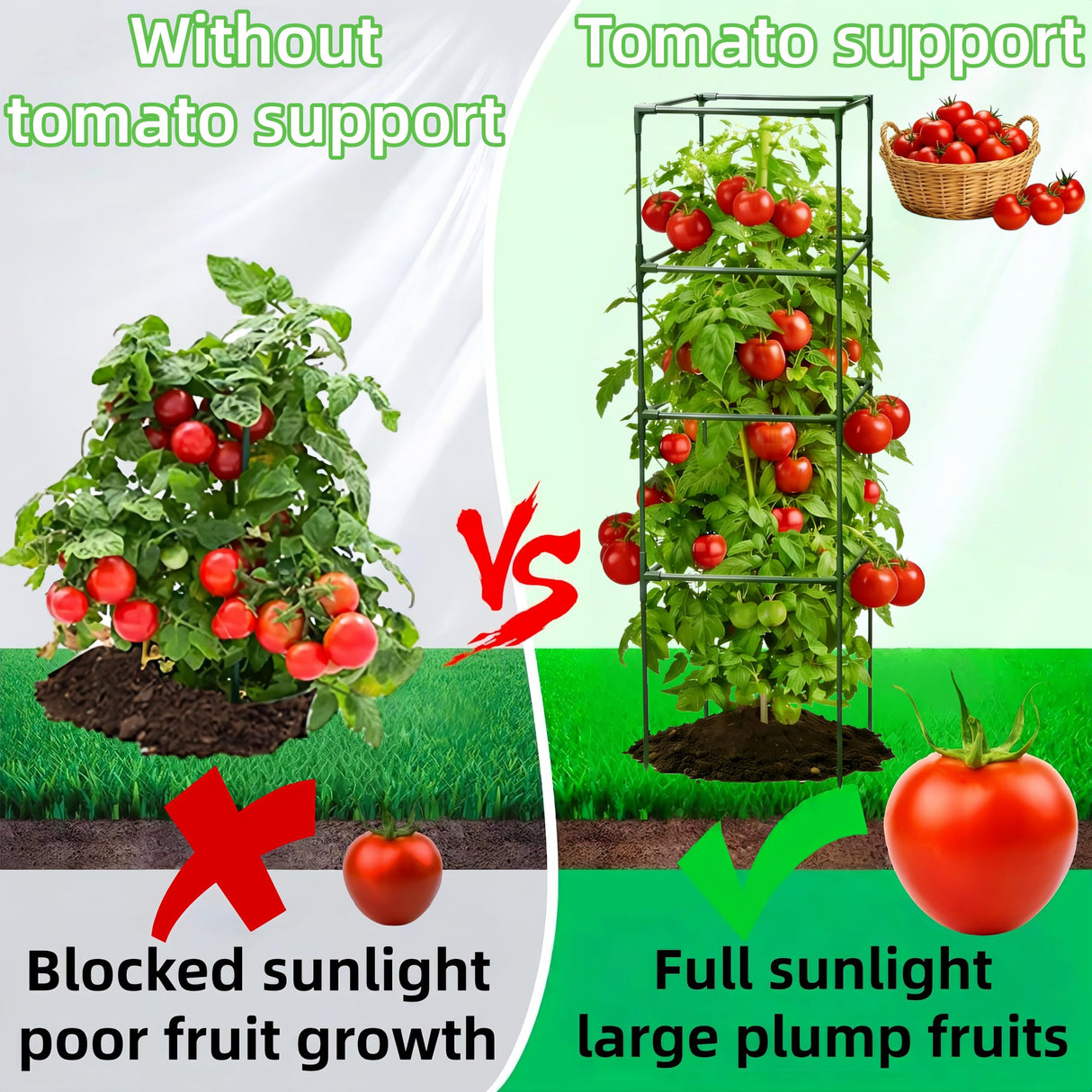 3 Pack Square Tomato Cages for Garden, 59 Inch Tall Heavy Duty Metal Tomato Plant Support Trellis, Adjustable Large Tomato Stakes for Outdoor Pots Climbing Plants, Vegetables, Cucumber