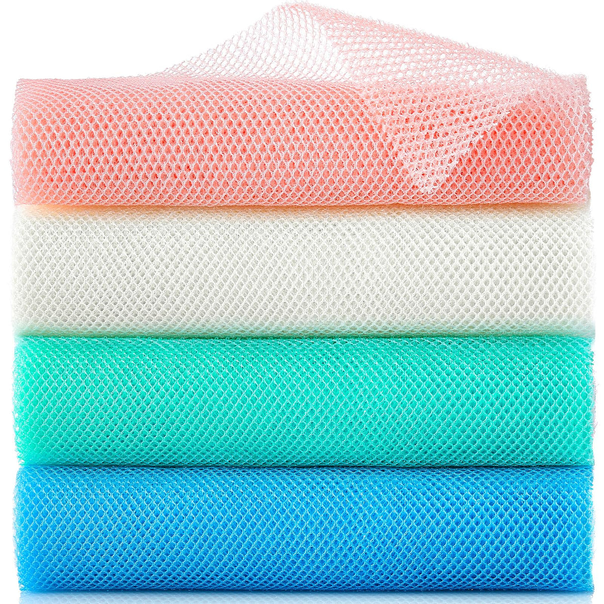 4 Pieces African Exfoliating Net, Long African Net Sponge, Nylon African Net Cloth, Exfoliating Washcloth, Body Scrubbers for Use in Shower, Back Scrubber Skin Smoothers for Bath (Multicolor 4)