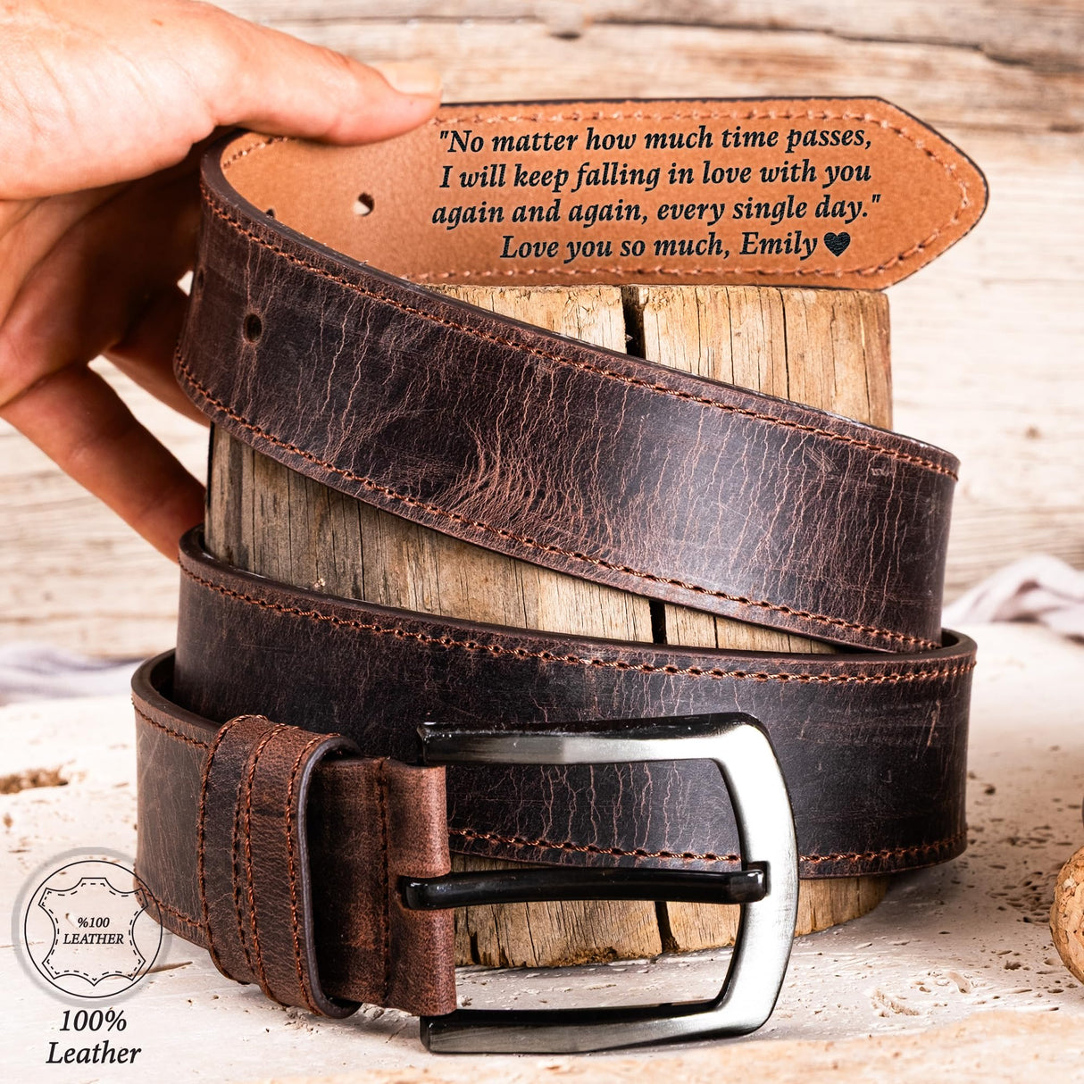 Custom Engraved Leather Belt, Personalized Genuine Leather Adjustable Strap with Hidden Message, Name, Initials, Date, Unique Gift for Husband, Father, Wedding, Anniversary, Valentine, Christmas