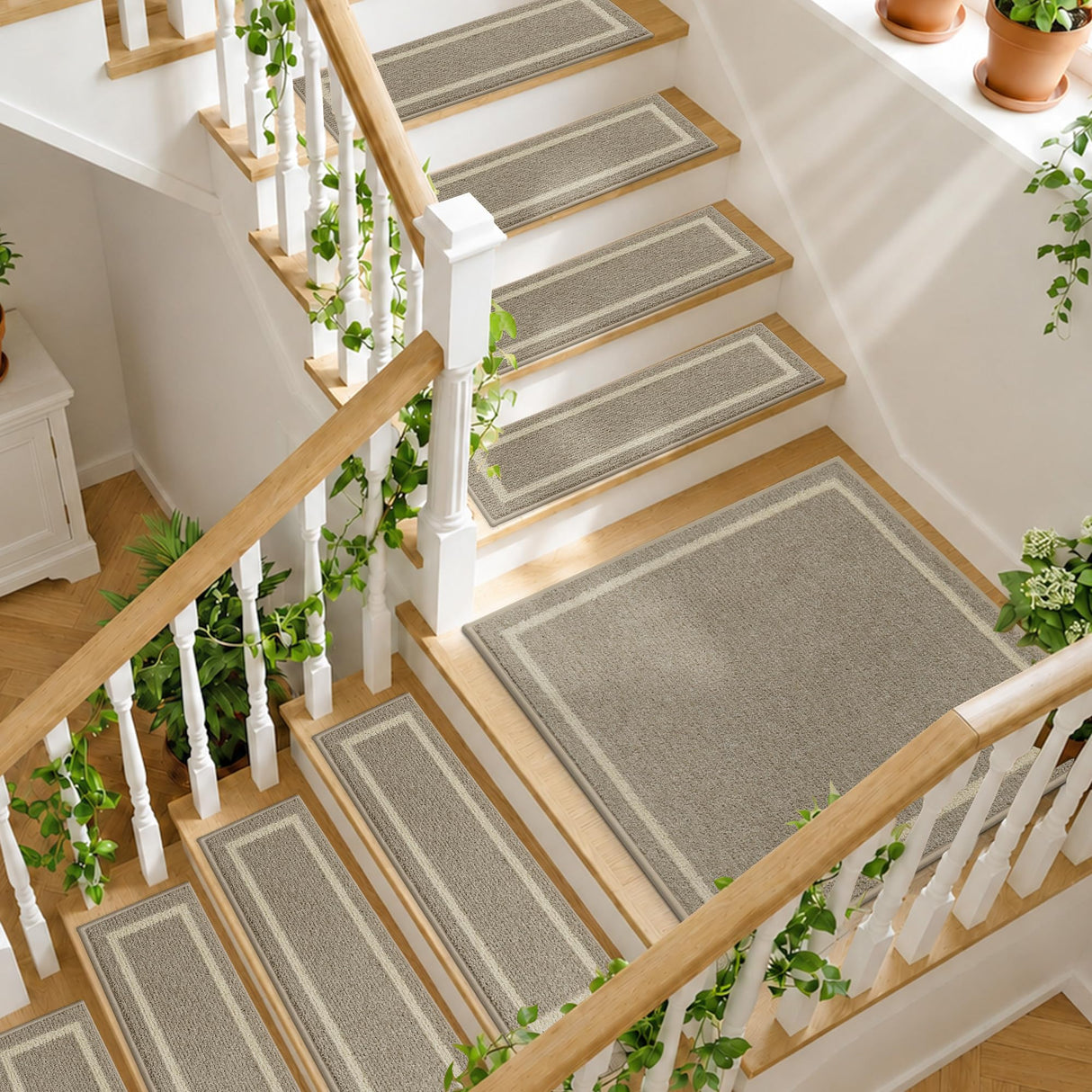 COSY HOMEER Soft Stair Treads 15pcs Non-Slip Carpet Mat 28inX9in Indoor Stair Runners for Wooden Steps,Stair Rugs for Kids and Dogs, 100% Polyester TPE Backing Beige